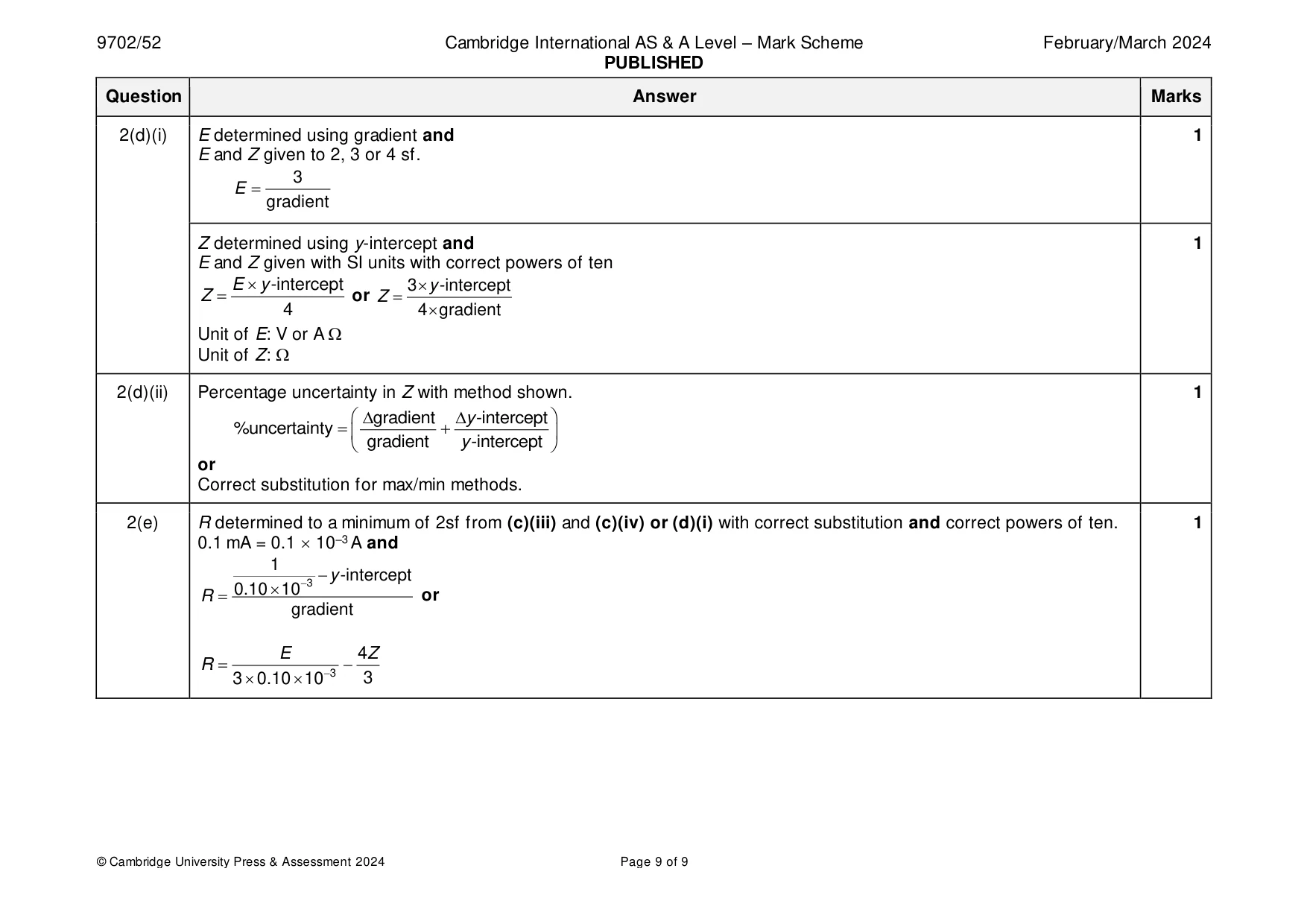 Mark scheme, page 9 of 9