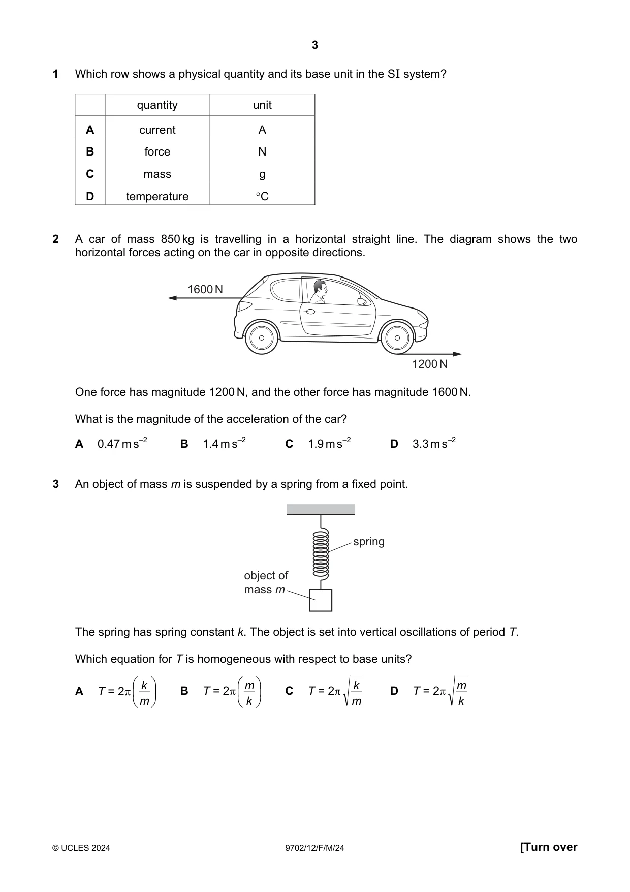 Cambridge A Level Physics 9702 2024 Feb/March Paper 1 · Variant 2 question paper, page 3 of 16