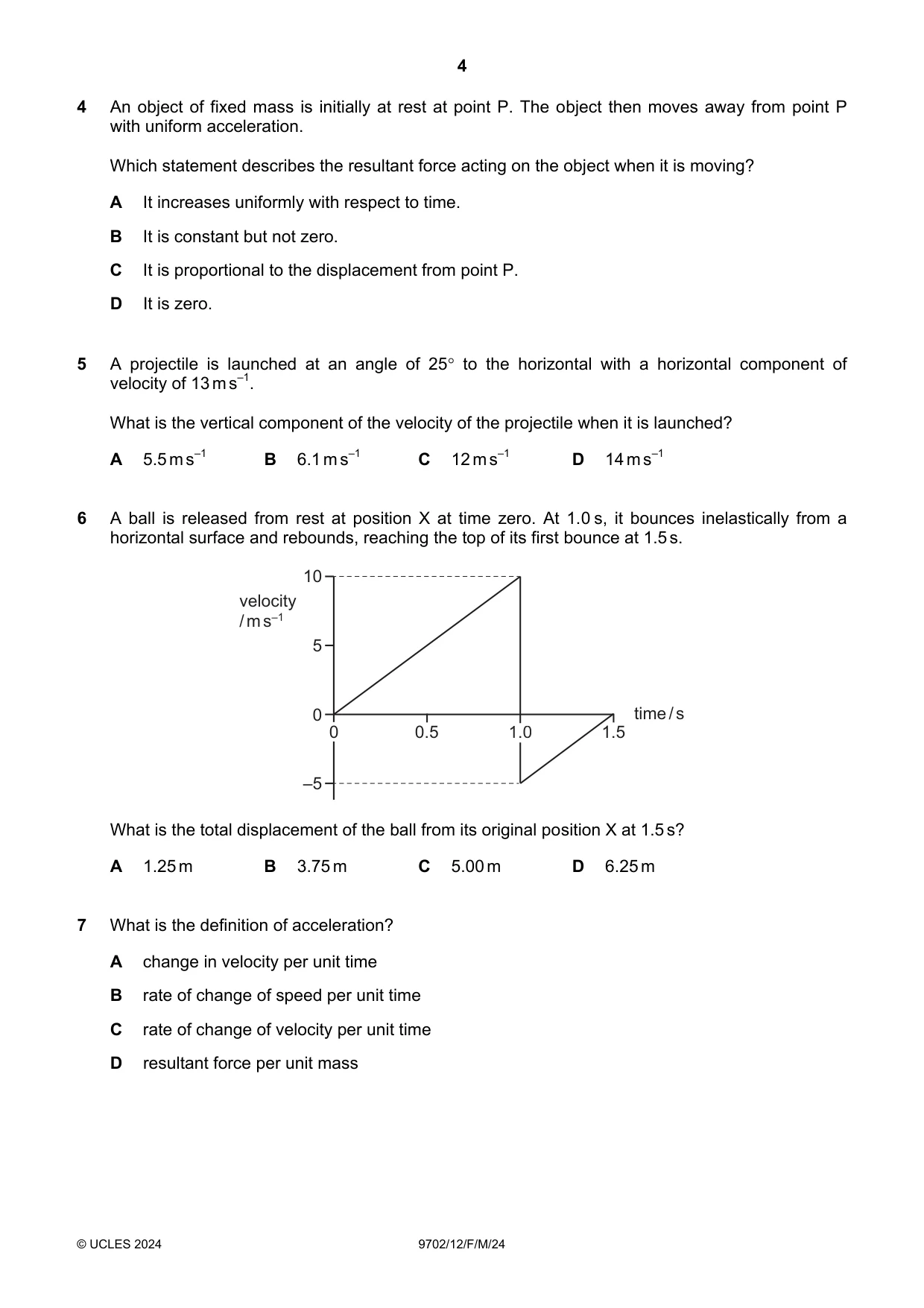 Cambridge A Level Physics 9702 2024 Feb/March Paper 1 · Variant 2 question paper, page 4 of 16