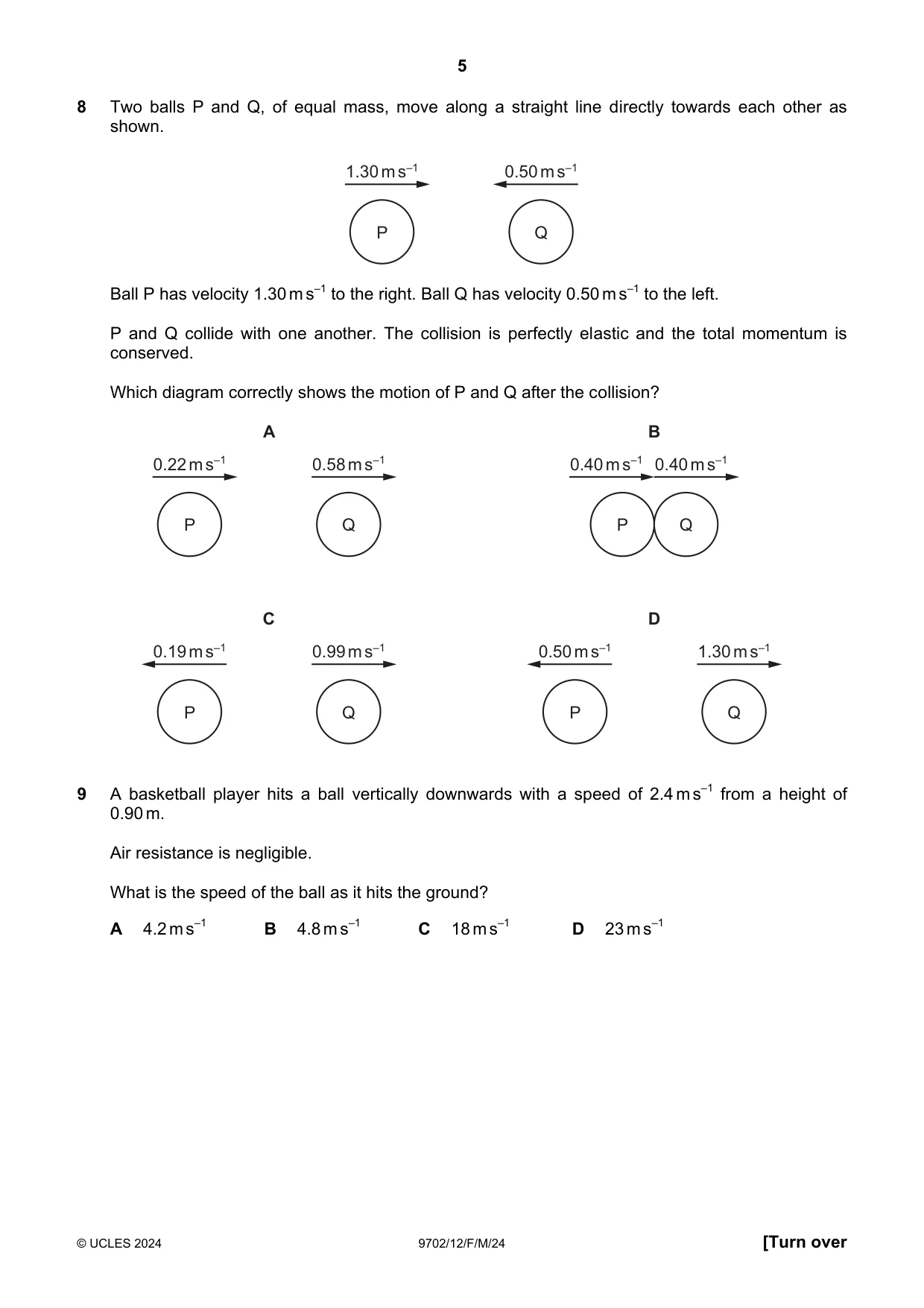 Cambridge A Level Physics 9702 2024 Feb/March Paper 1 · Variant 2 question paper, page 5 of 16