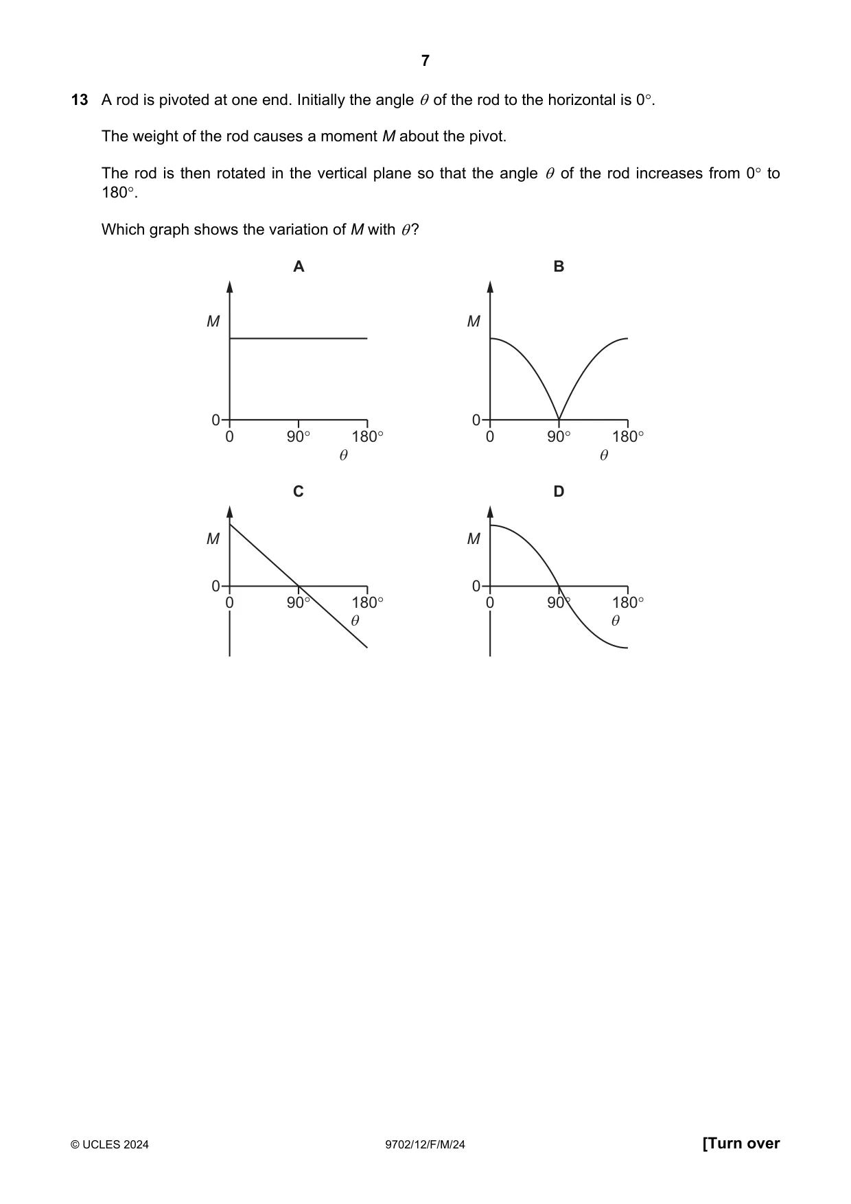 Cambridge A Level Physics 9702 2024 Feb/March Paper 1 · Variant 2 question paper, page 7 of 16