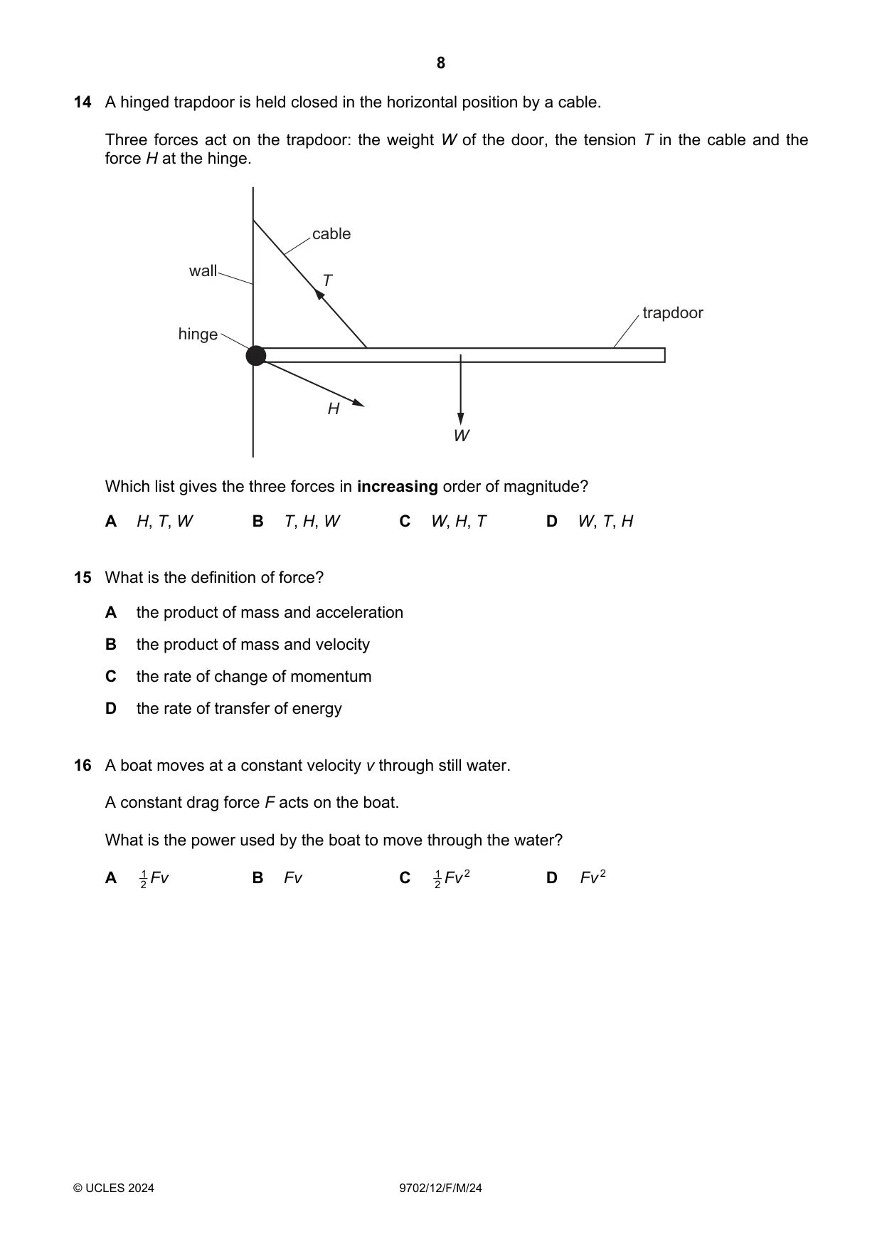 Cambridge A Level Physics 9702 2024 Feb/March Paper 1 · Variant 2 question paper, page 8 of 16