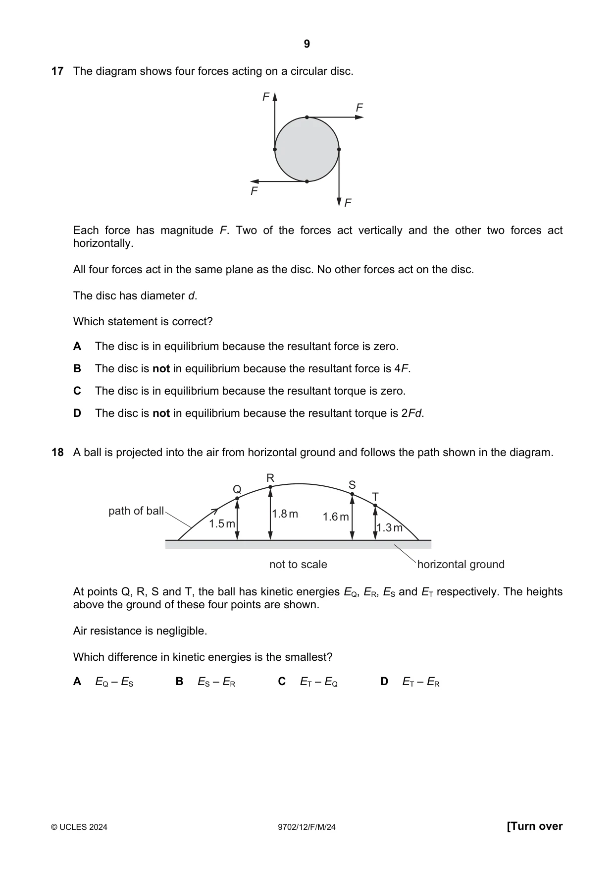 Cambridge A Level Physics 9702 2024 Feb/March Paper 1 · Variant 2 question paper, page 9 of 16