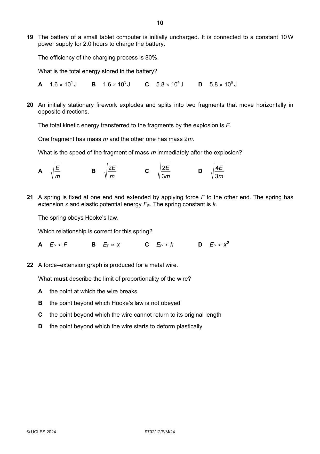 Cambridge A Level Physics 9702 2024 Feb/March Paper 1 · Variant 2 question paper, page 10 of 16