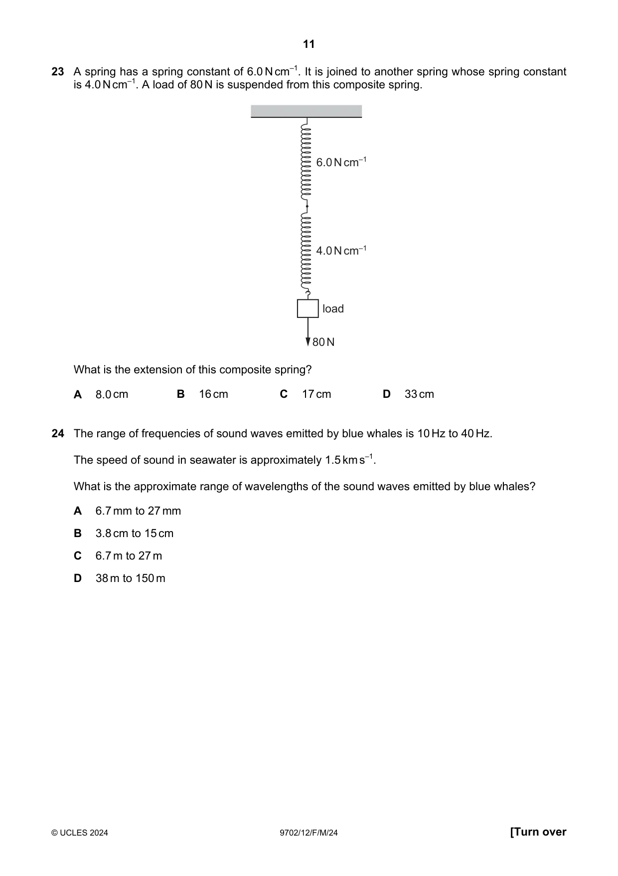 Cambridge A Level Physics 9702 2024 Feb/March Paper 1 · Variant 2 question paper, page 11 of 16