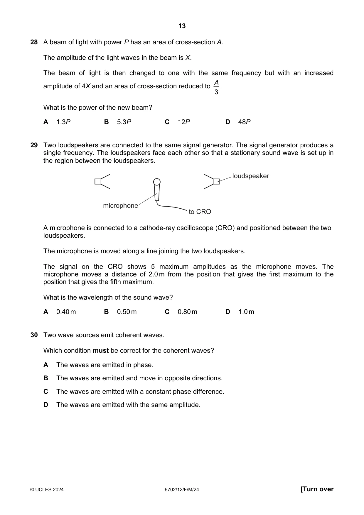 Cambridge A Level Physics 9702 2024 Feb/March Paper 1 · Variant 2 question paper, page 13 of 16