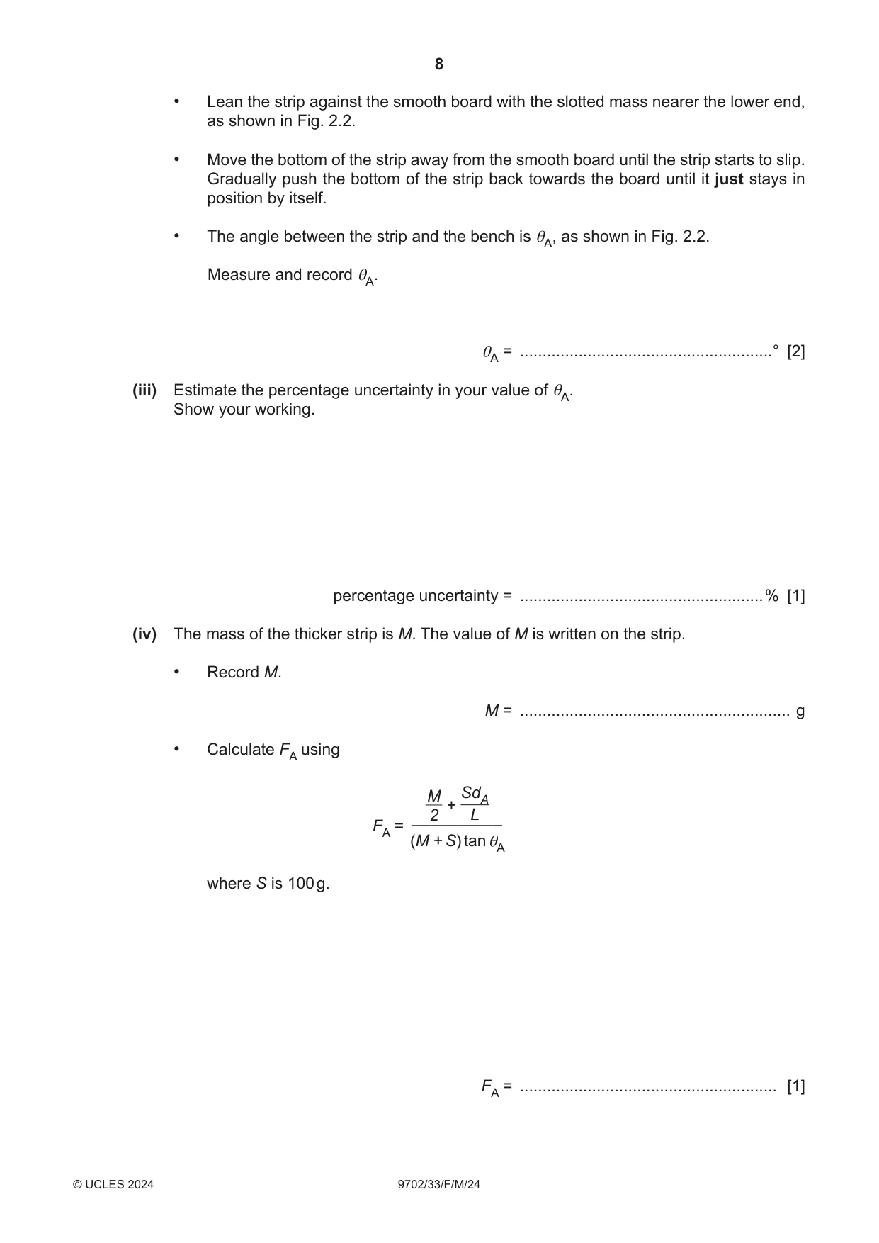 Cambridge A Level Physics 9702 2024 Feb/March Paper 3 · Variant 3 question paper, page 8 of 12