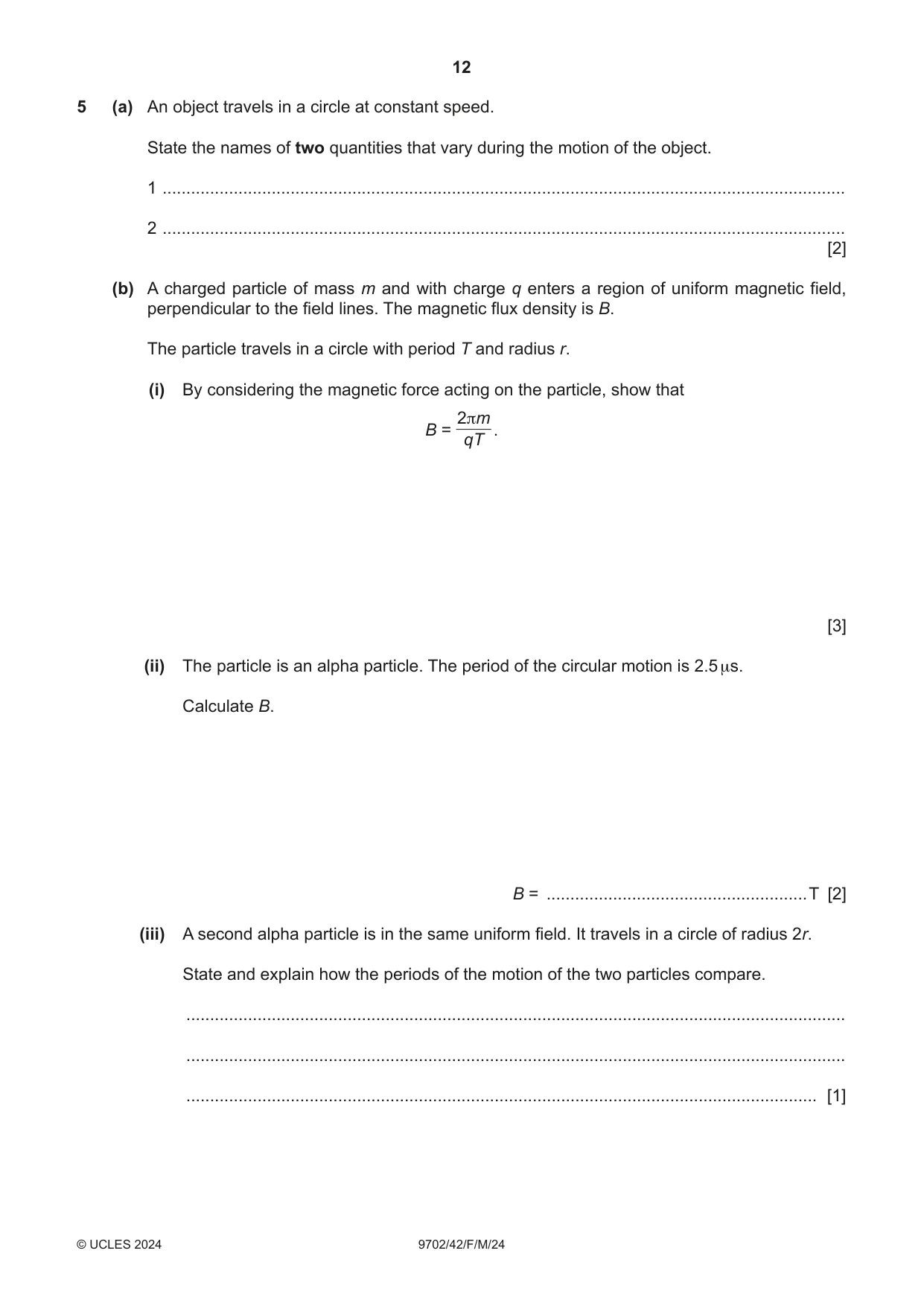 Cambridge A Level Physics 9702 2024 Feb/March Paper 4 · Variant 2 question paper, page 12 of 28