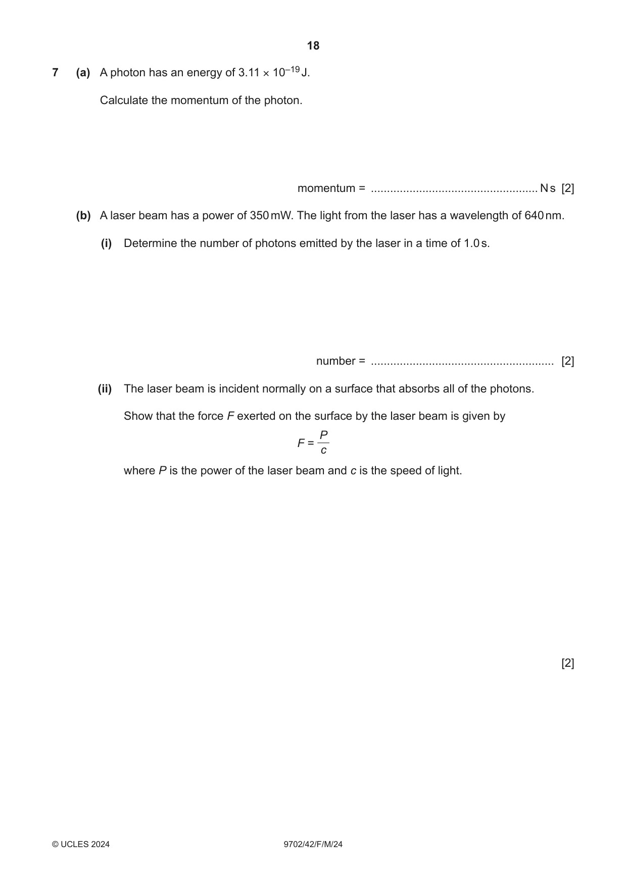 Cambridge A Level Physics 9702 2024 Feb/March Paper 4 · Variant 2 question paper, page 18 of 28