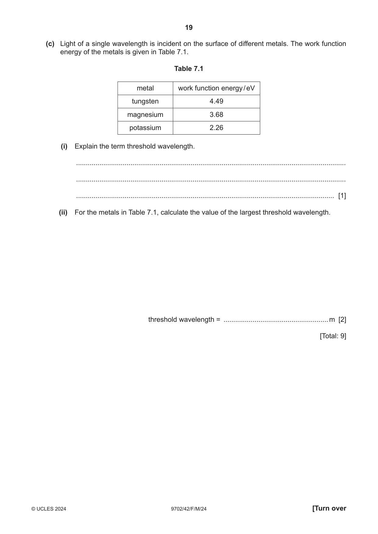 Cambridge A Level Physics 9702 2024 Feb/March Paper 4 · Variant 2 question paper, page 19 of 28