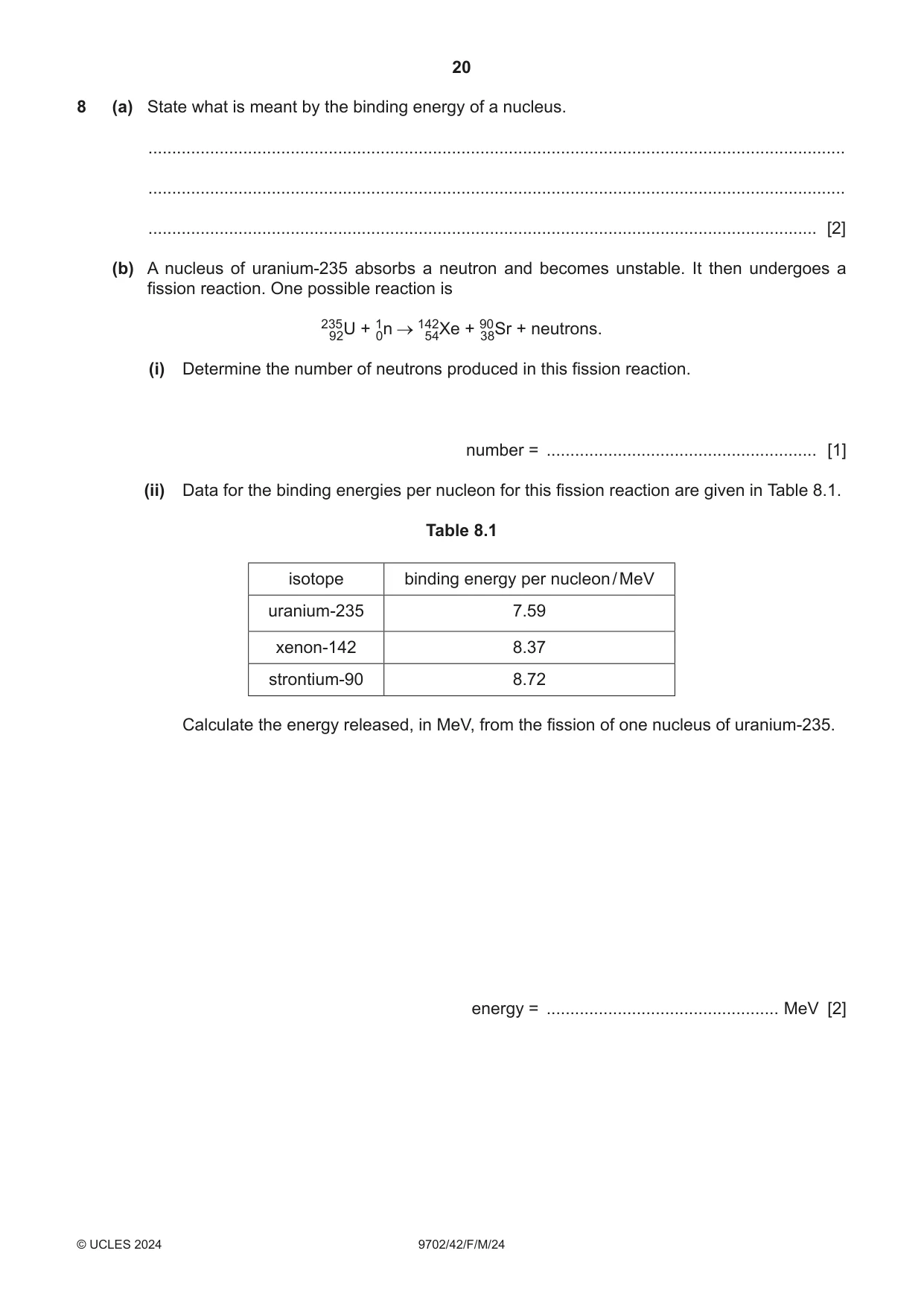 Cambridge A Level Physics 9702 2024 Feb/March Paper 4 · Variant 2 question paper, page 20 of 28
