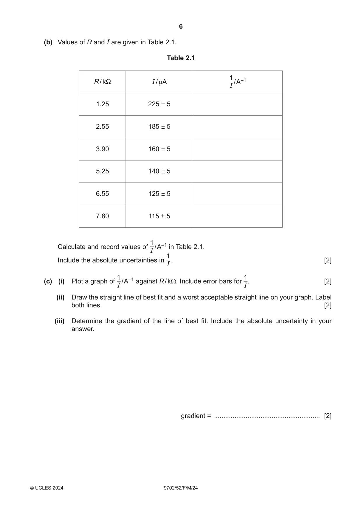 Cambridge A Level Physics 9702 2024 Feb/March Paper 5 · Variant 2 question paper, page 6 of 8
