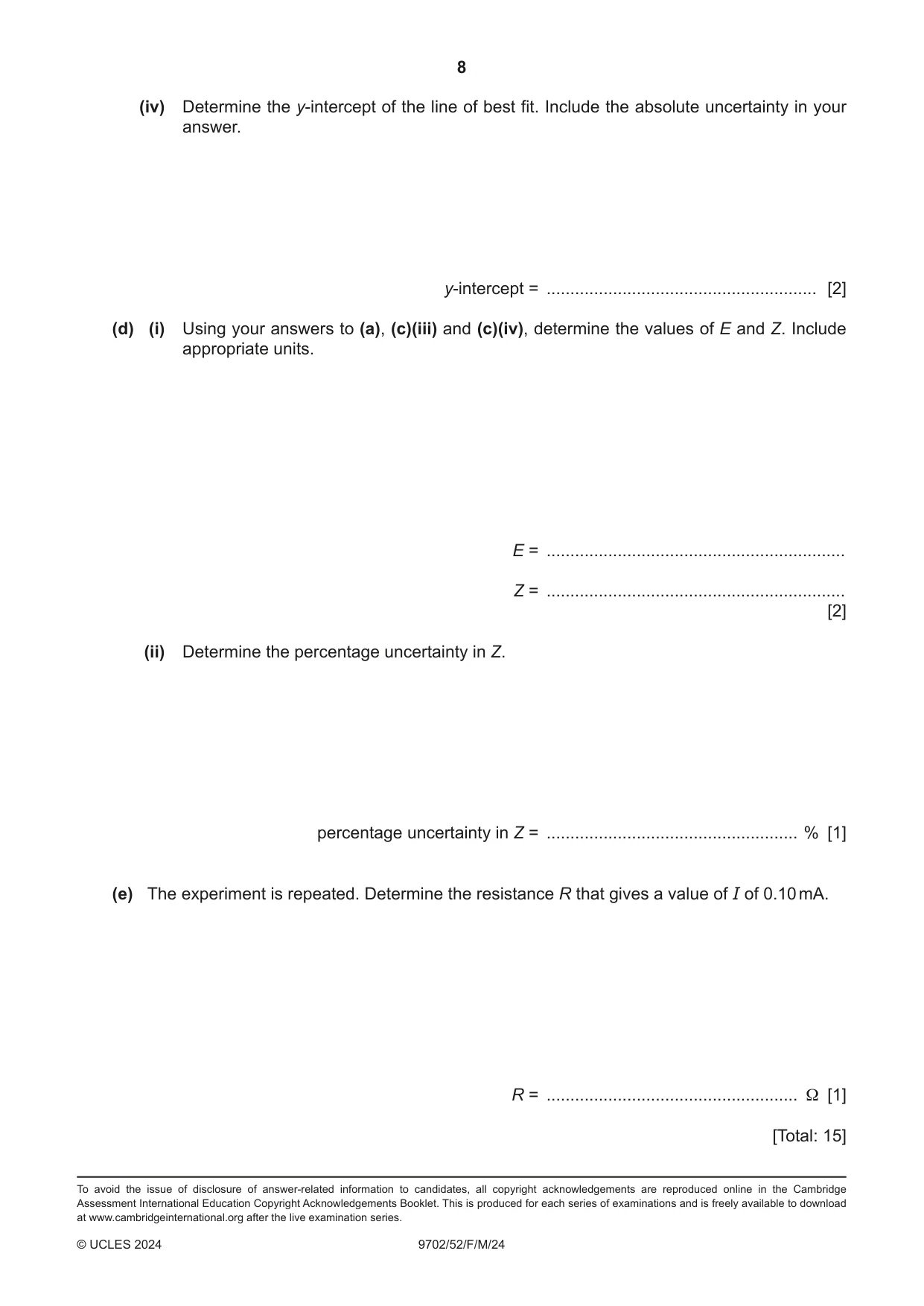 Cambridge A Level Physics 9702 2024 Feb/March Paper 5 · Variant 2 question paper, page 8 of 8