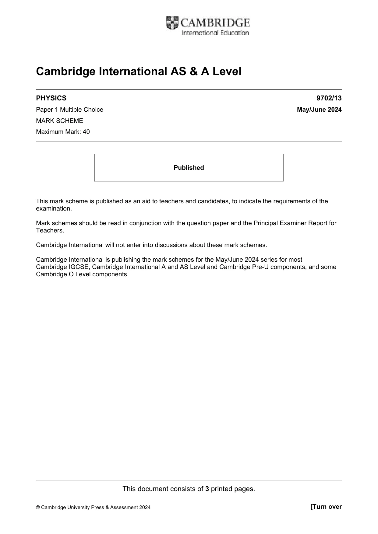 Mark scheme, page 1 of 3