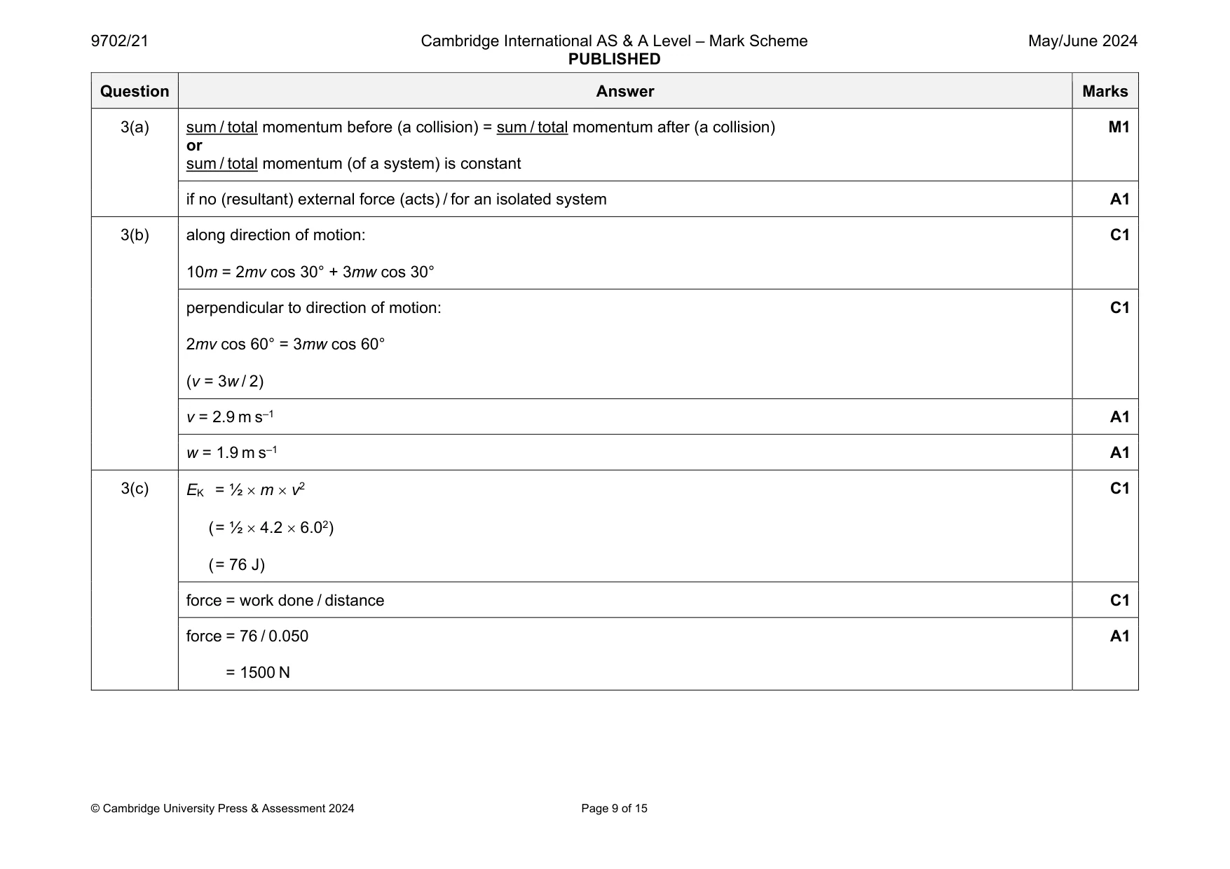 Mark scheme, page 9 of 15