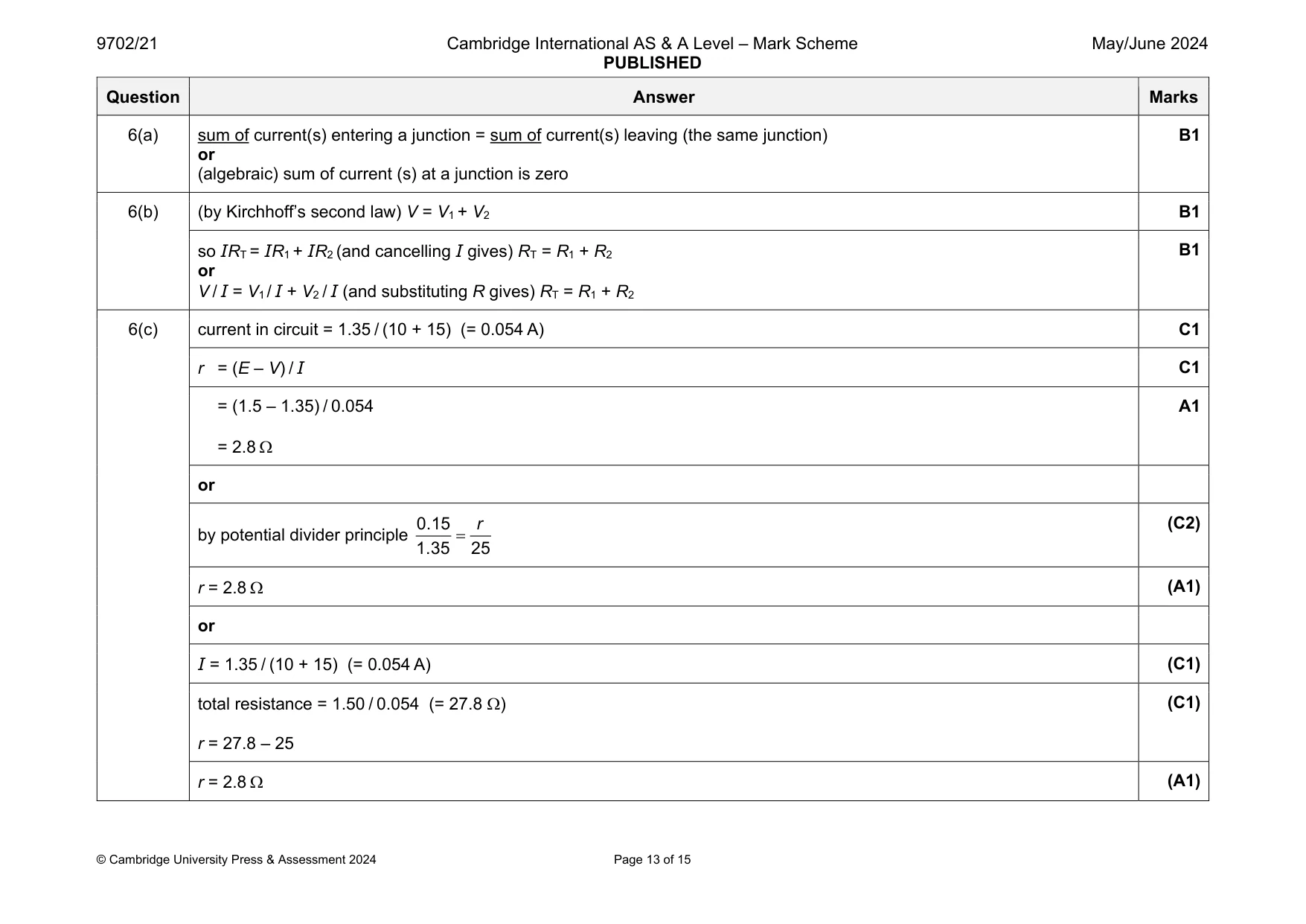 Mark scheme, page 13 of 15