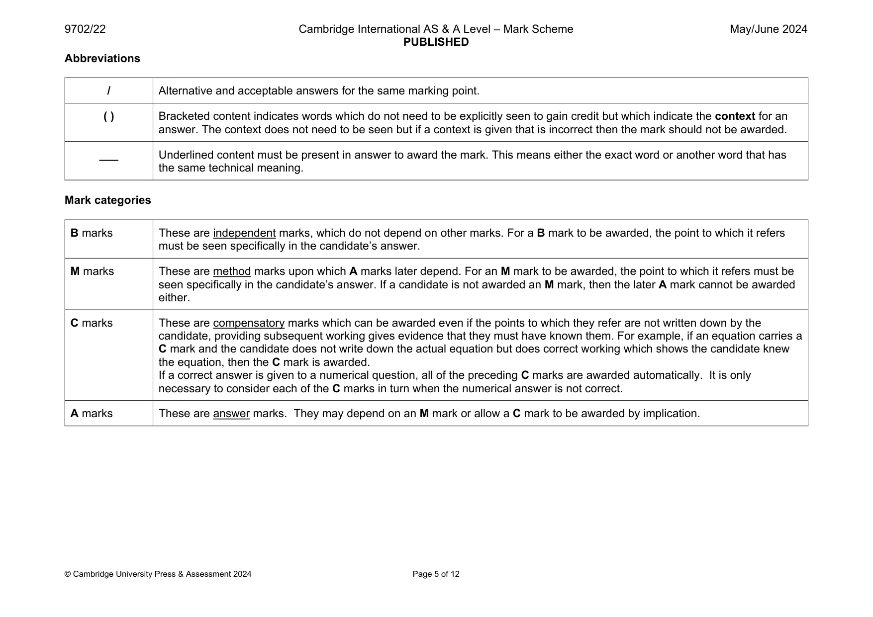 Mark scheme, page 5 of 12