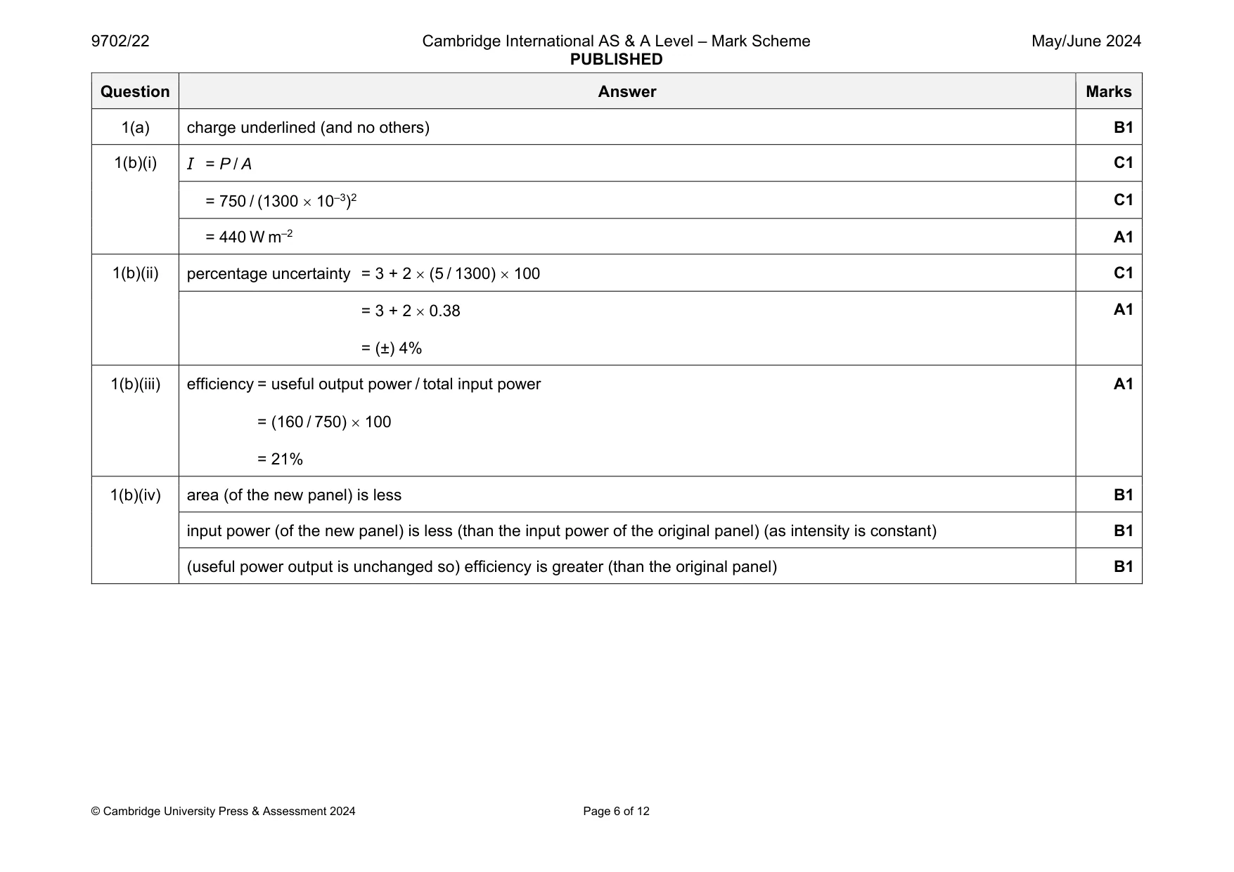Mark scheme, page 6 of 12