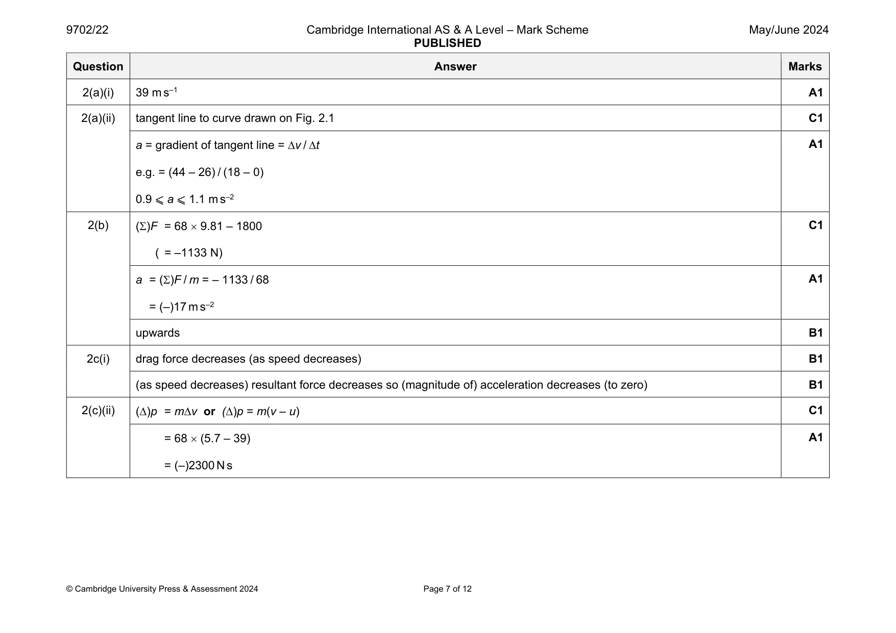 Mark scheme, page 7 of 12