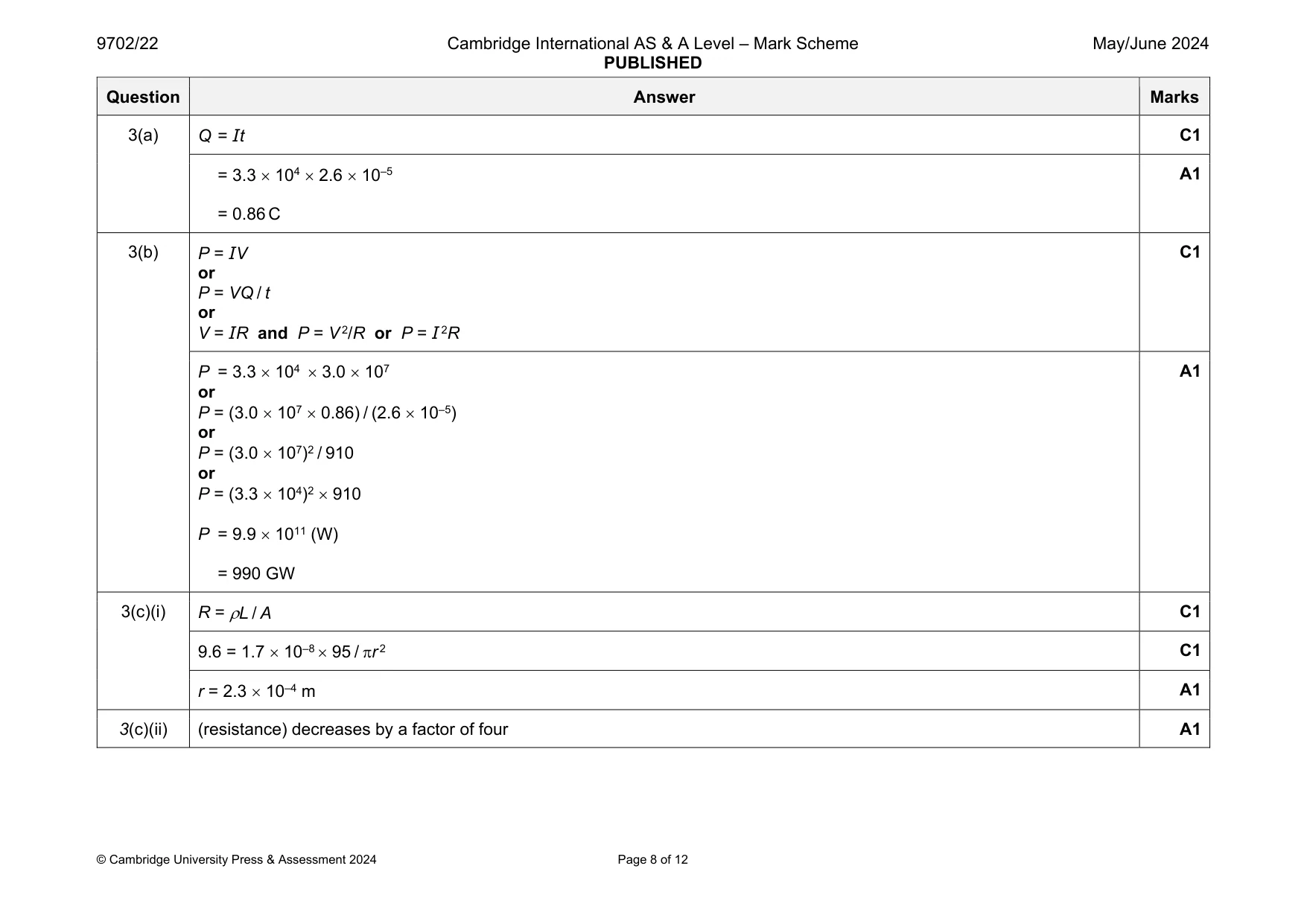 Mark scheme, page 8 of 12