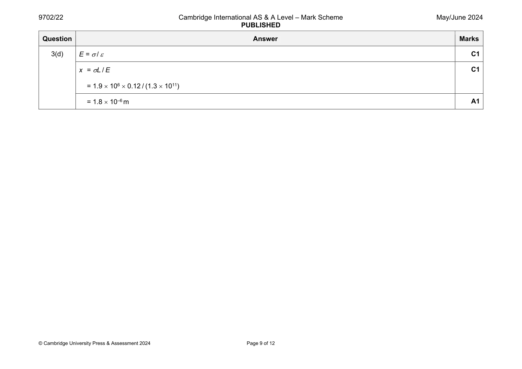Mark scheme, page 9 of 12
