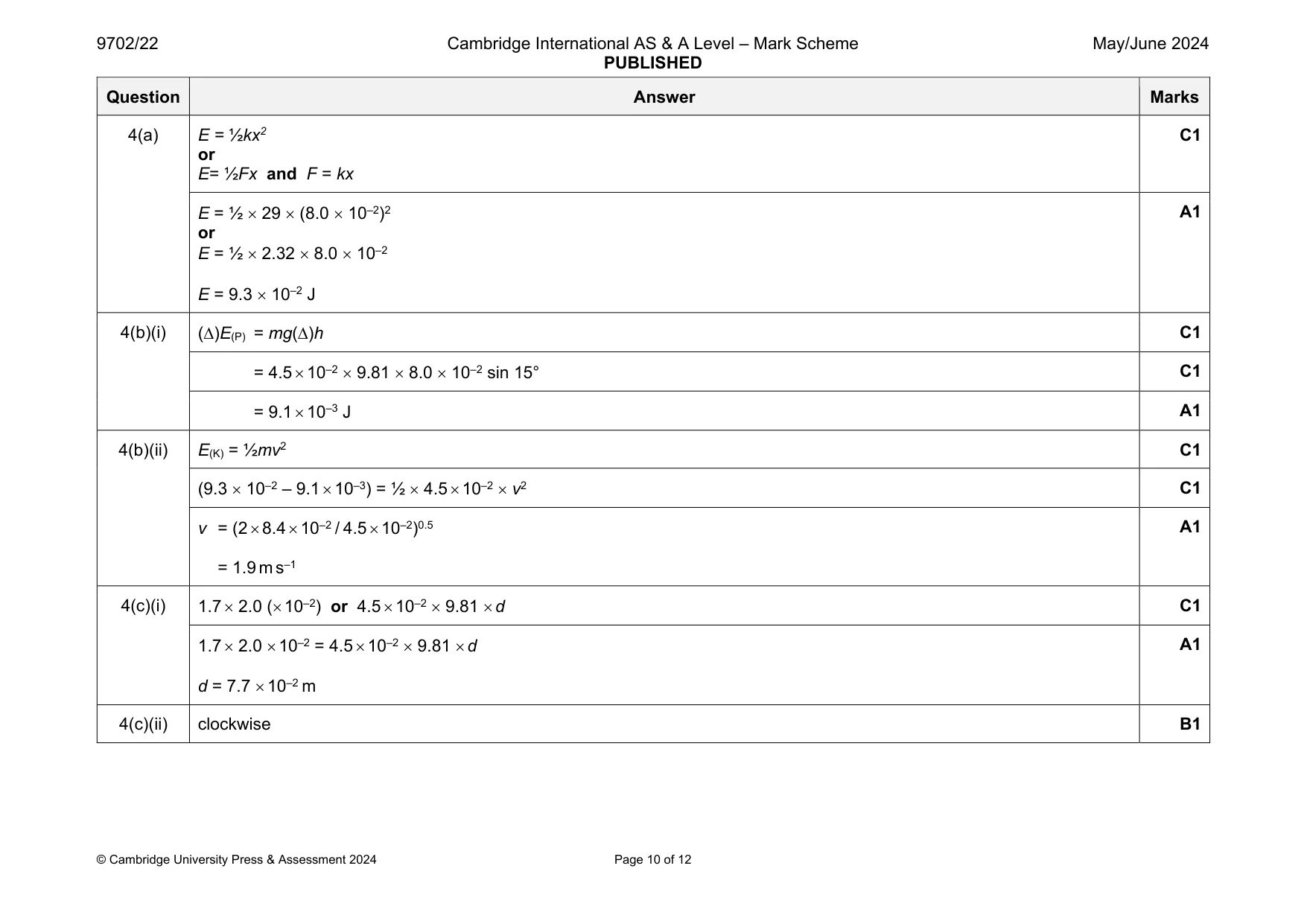 Mark scheme, page 10 of 12