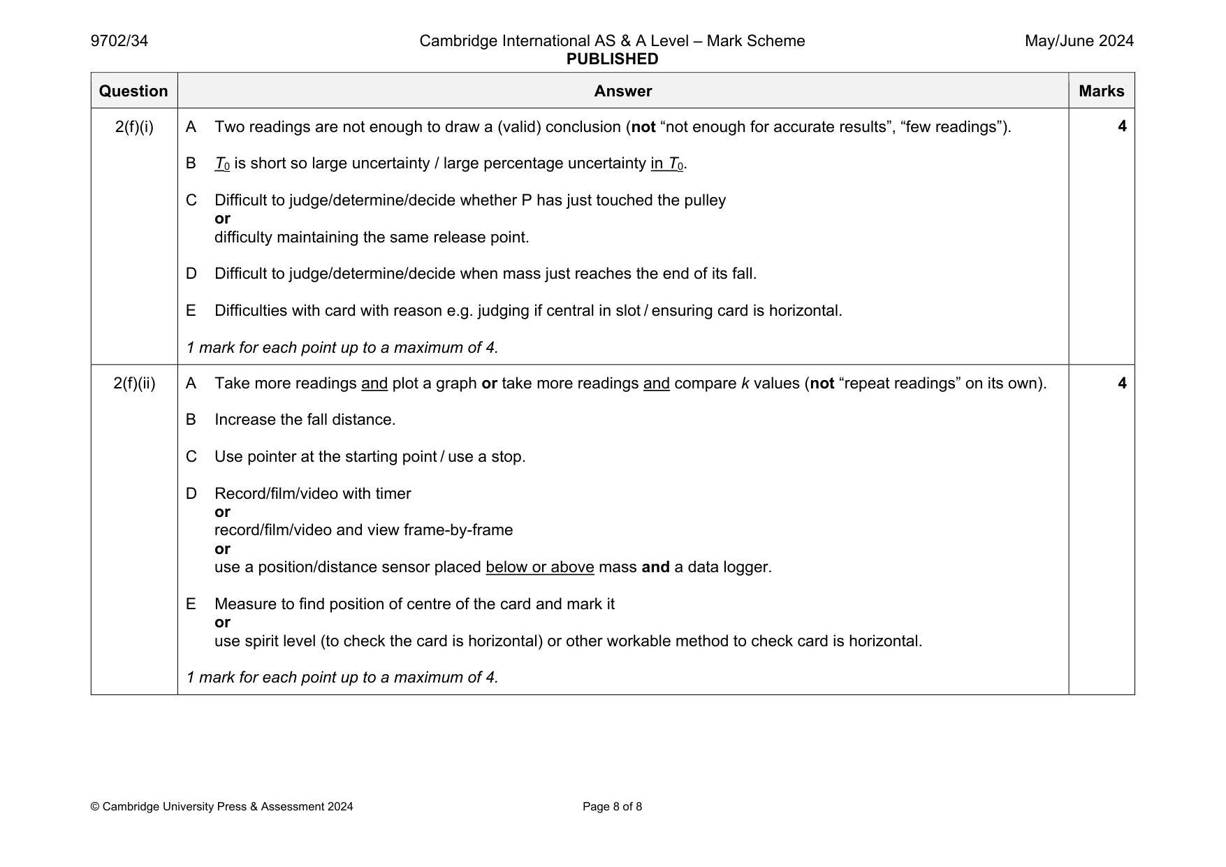 Mark scheme, page 8 of 8