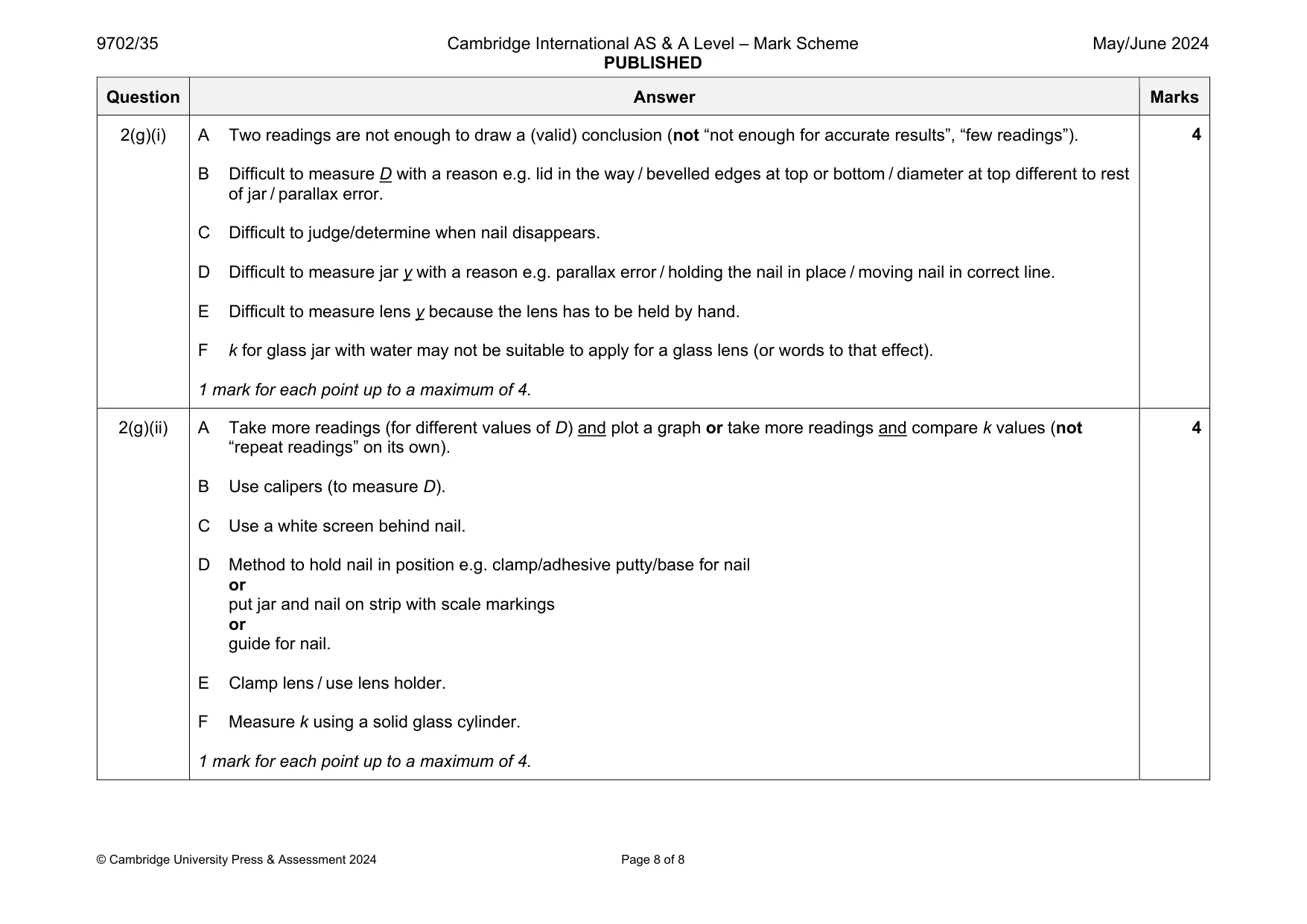 Mark scheme, page 8 of 8