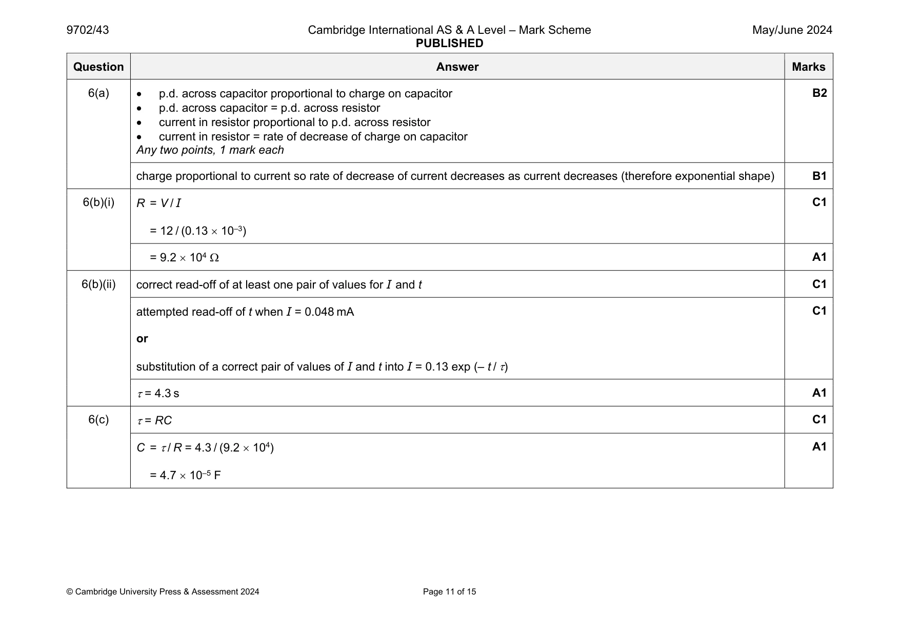 Mark scheme, page 11 of 15
