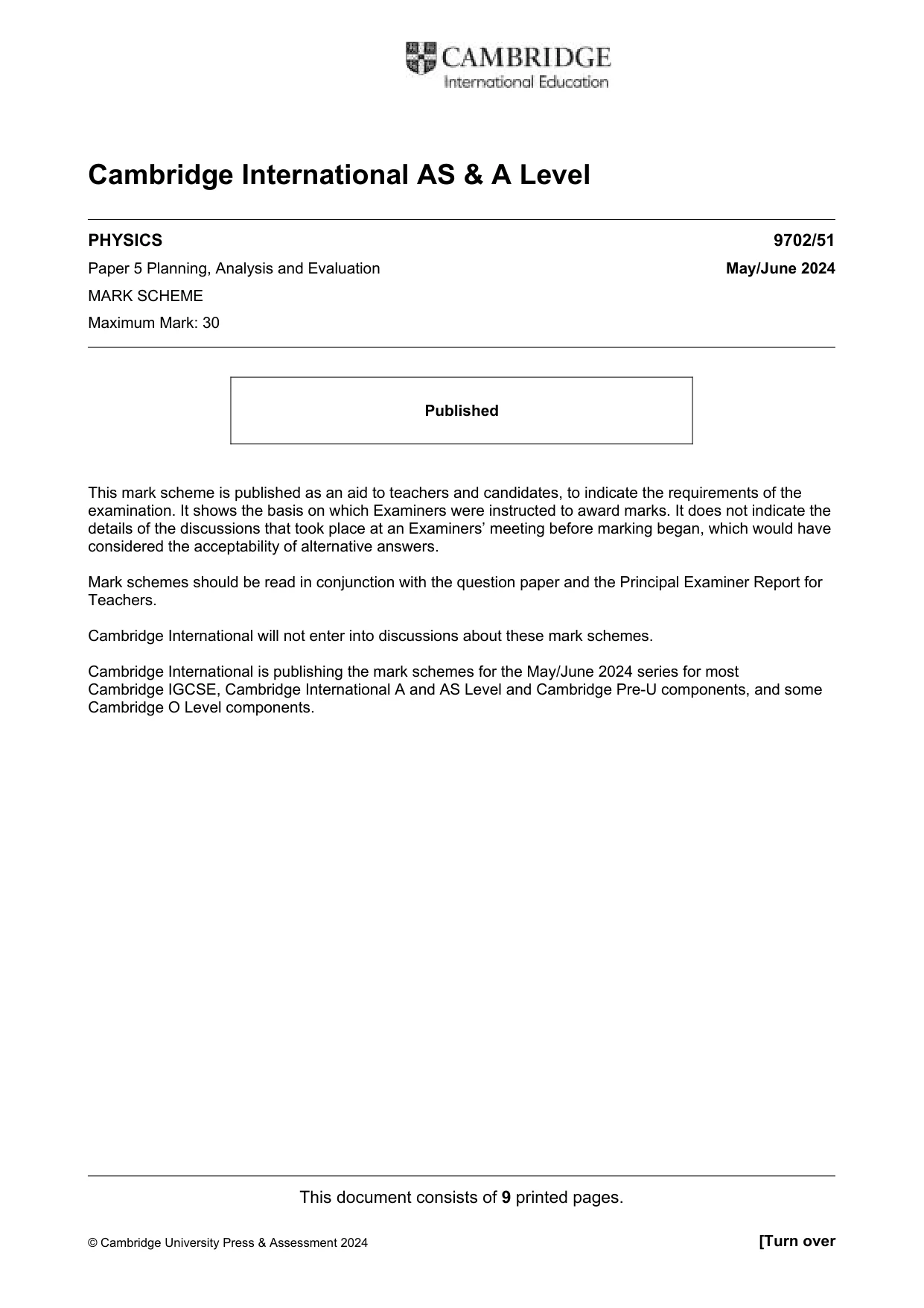 Mark scheme, page 1 of 9