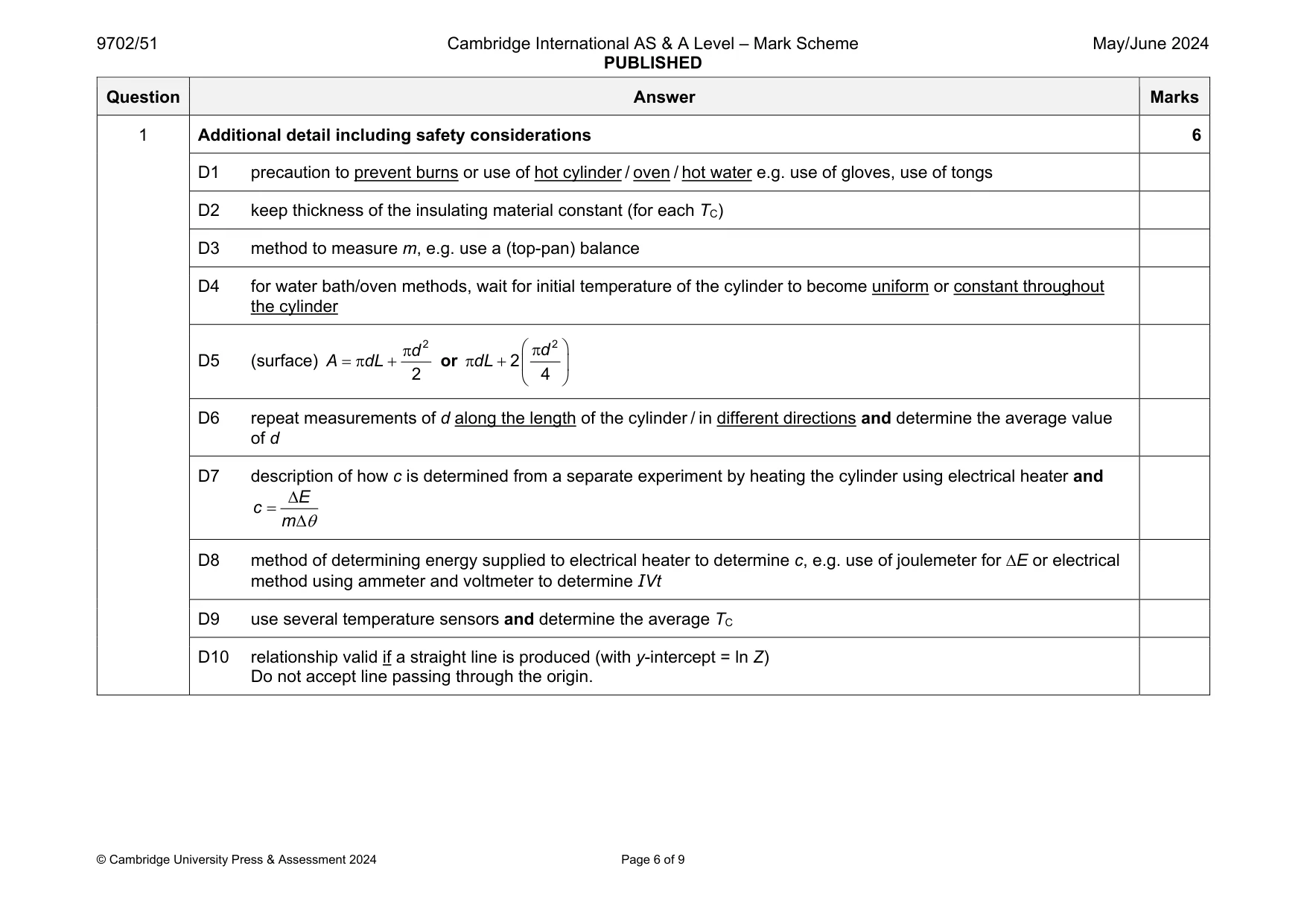 Mark scheme, page 6 of 9