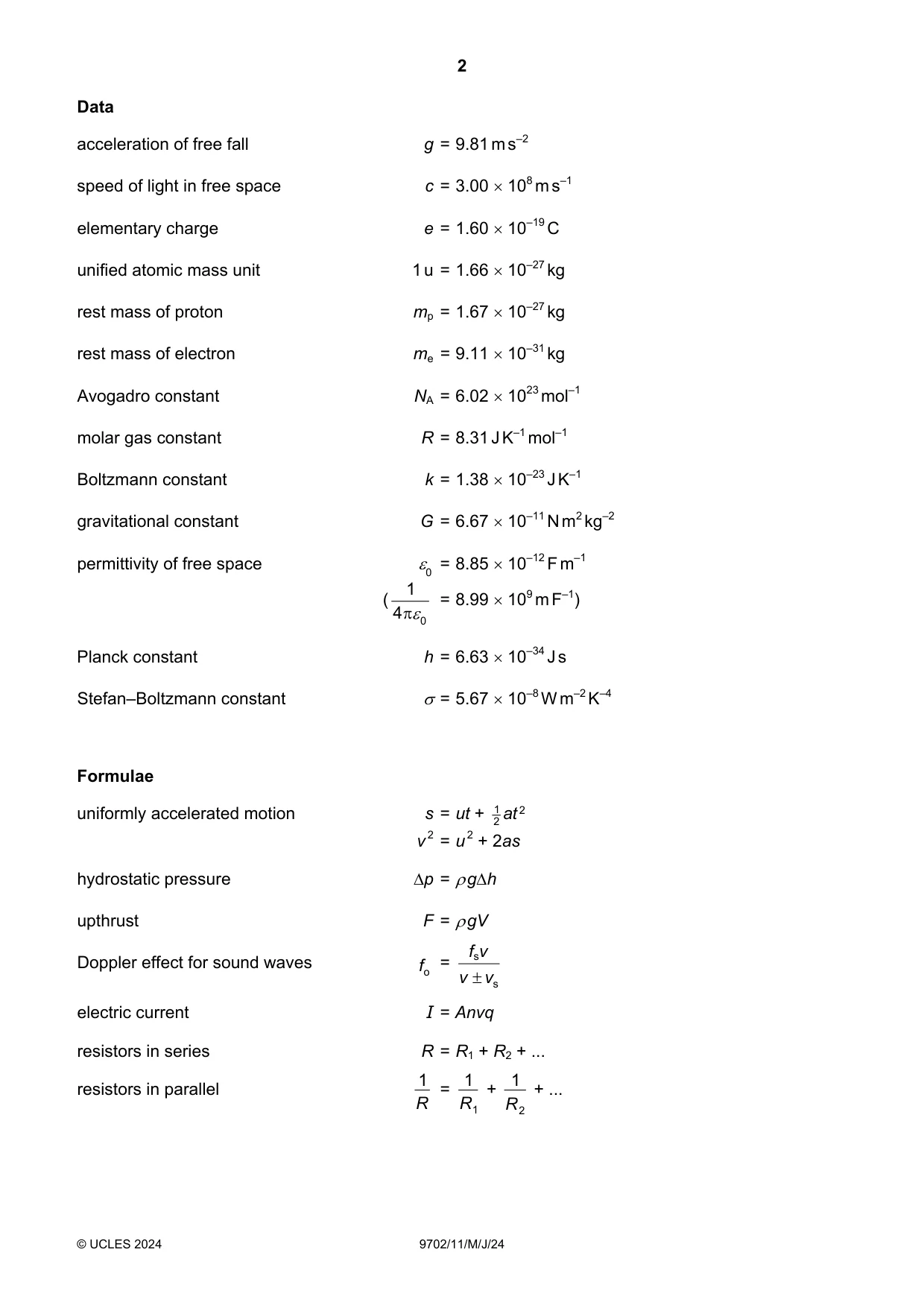 Cambridge A Level Physics 9702 2024 May/June Paper 1 · Variant 1 question paper, page 2 of 16