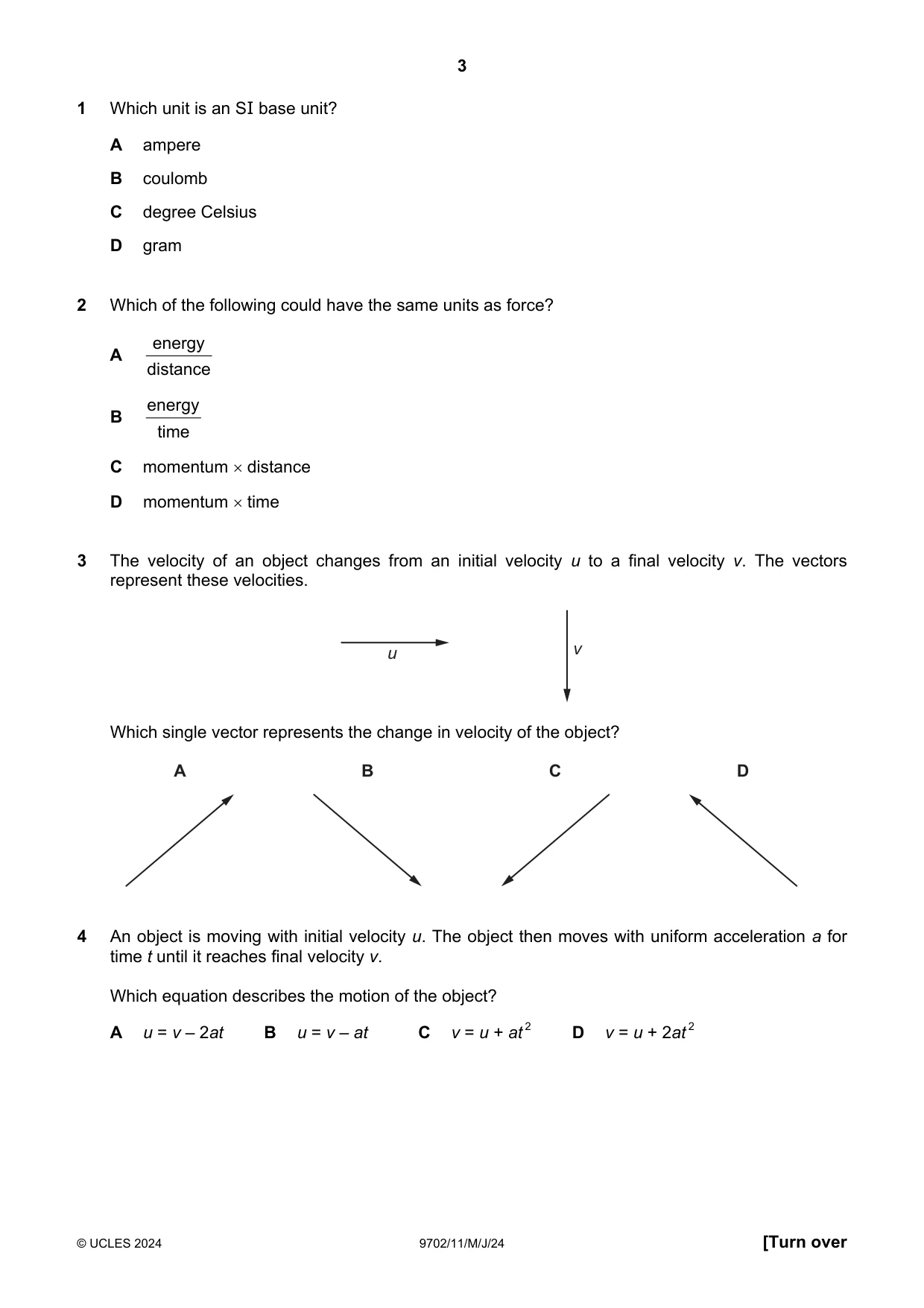 Cambridge A Level Physics 9702 2024 May/June Paper 1 · Variant 1 question paper, page 3 of 16