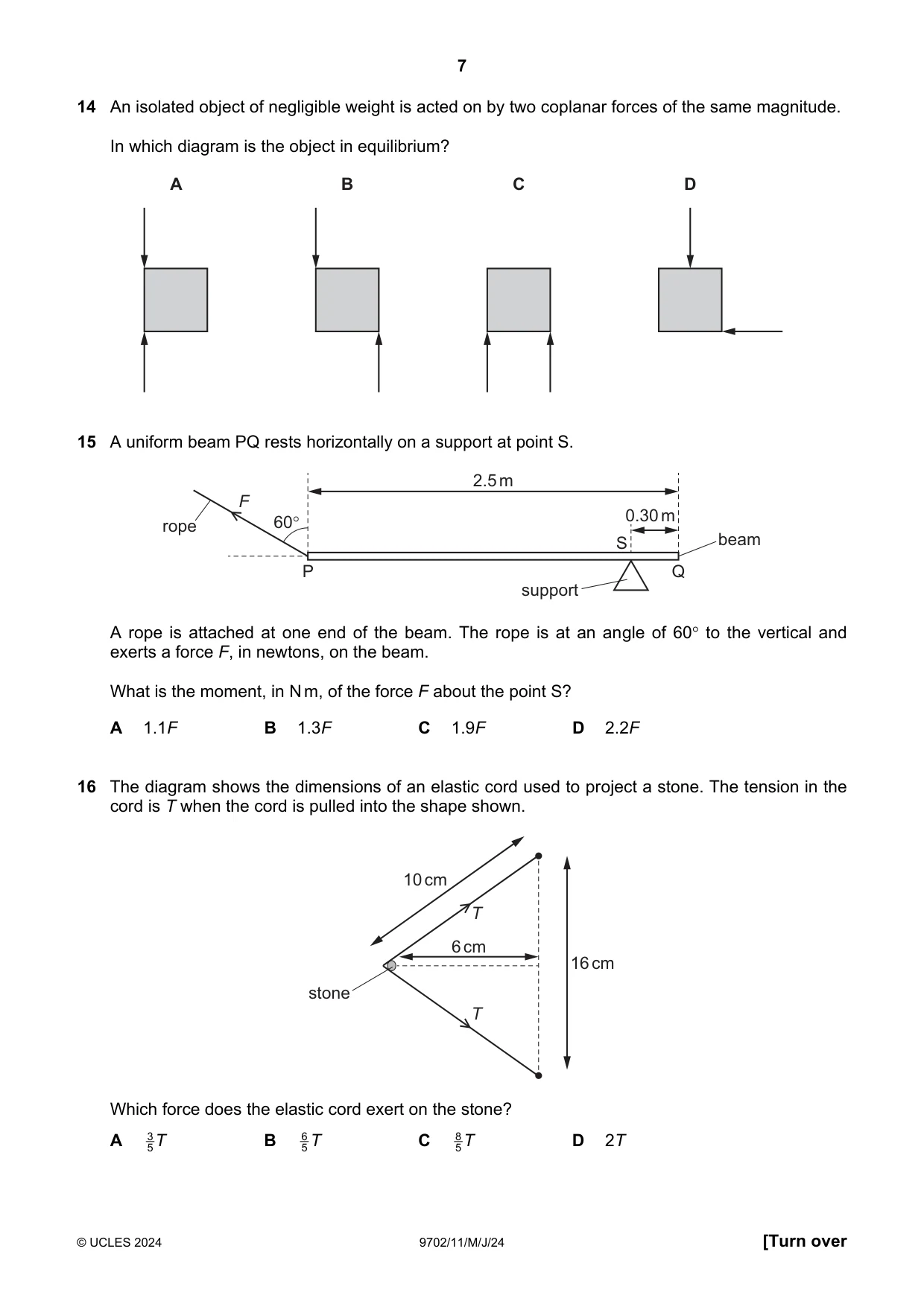 Cambridge A Level Physics 9702 2024 May/June Paper 1 · Variant 1 question paper, page 7 of 16