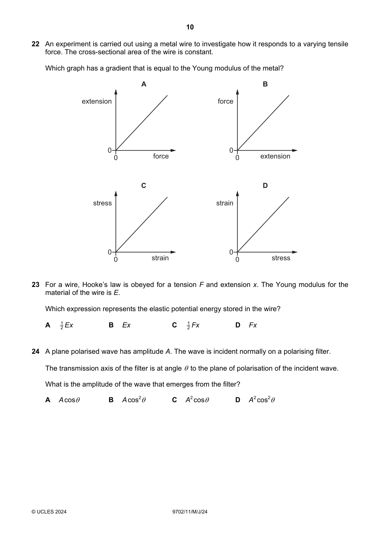 Cambridge A Level Physics 9702 2024 May/June Paper 1 · Variant 1 question paper, page 10 of 16