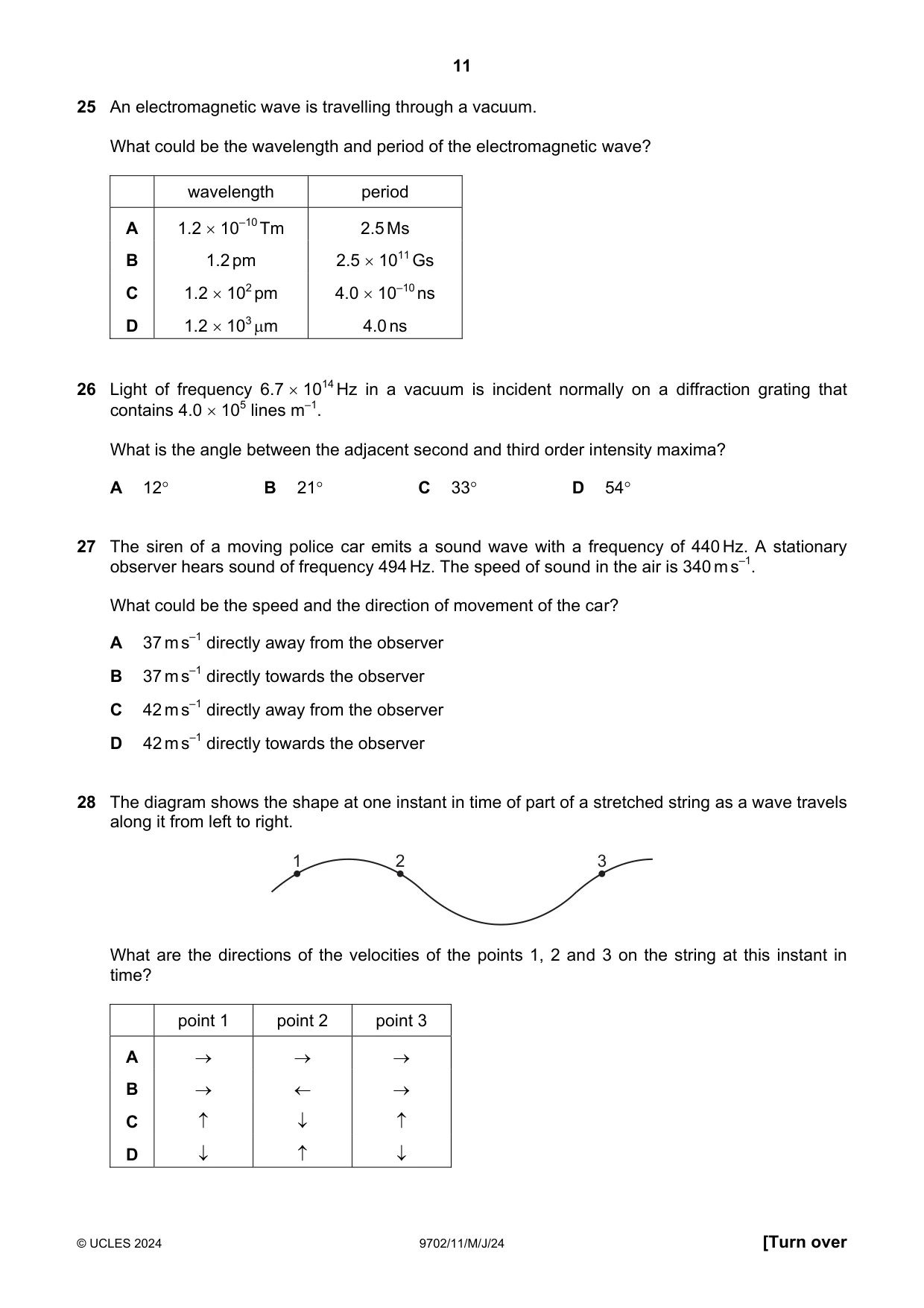 Cambridge A Level Physics 9702 2024 May/June Paper 1 · Variant 1 question paper, page 11 of 16
