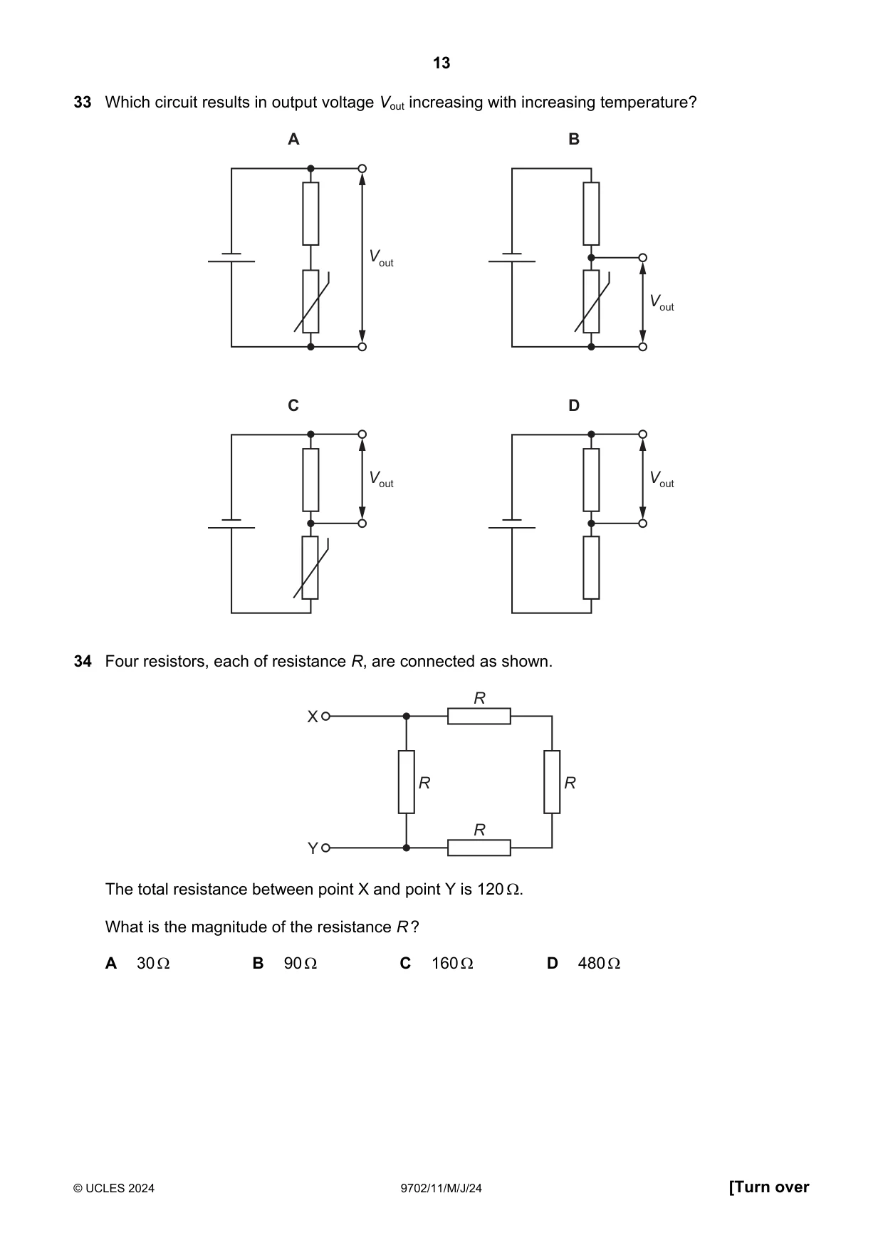 Cambridge A Level Physics 9702 2024 May/June Paper 1 · Variant 1 question paper, page 13 of 16