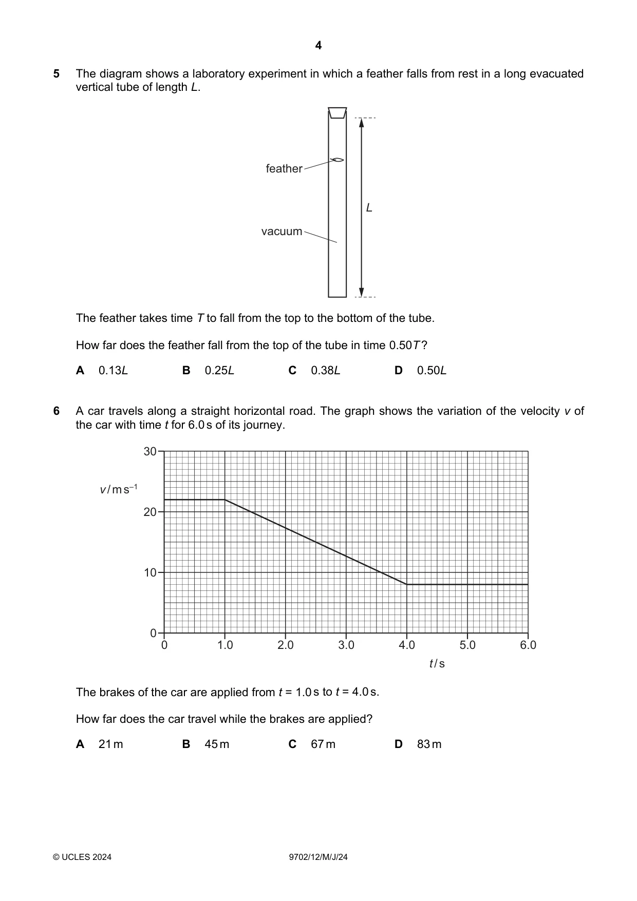 Cambridge A Level Physics 9702 2024 May/June Paper 1 · Variant 2 question paper, page 4 of 16