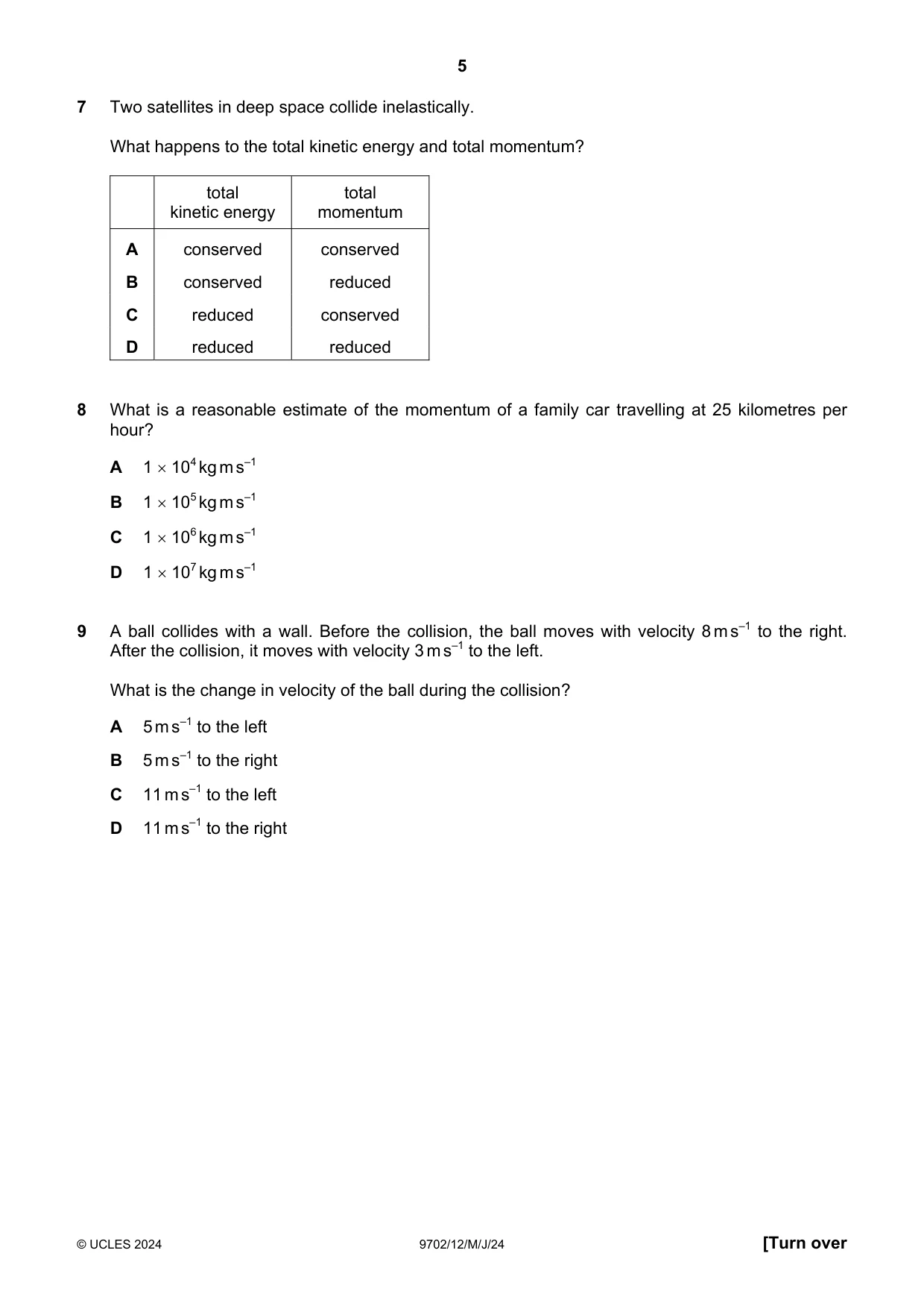 Cambridge A Level Physics 9702 2024 May/June Paper 1 · Variant 2 question paper, page 5 of 16