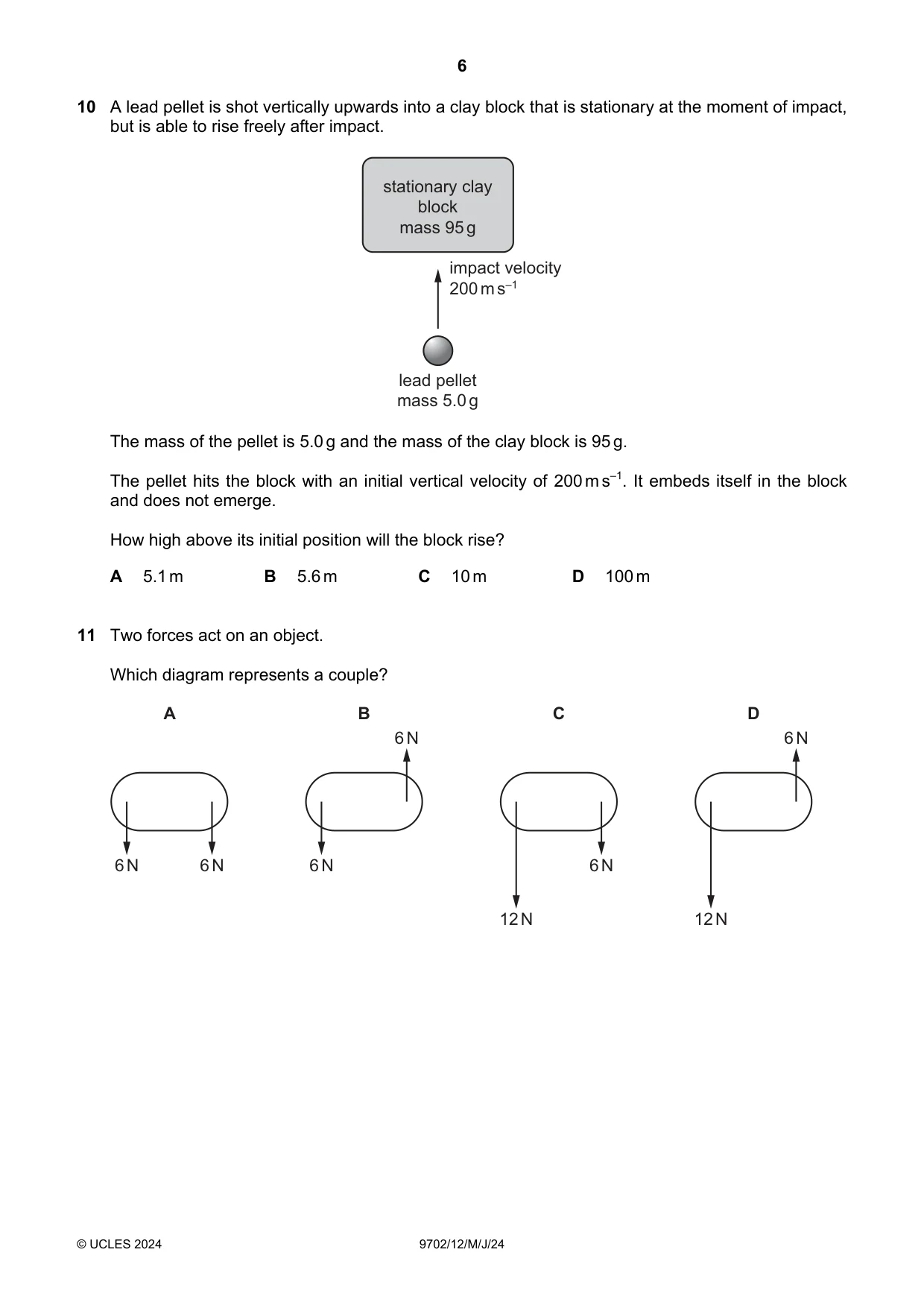Cambridge A Level Physics 9702 2024 May/June Paper 1 · Variant 2 question paper, page 6 of 16