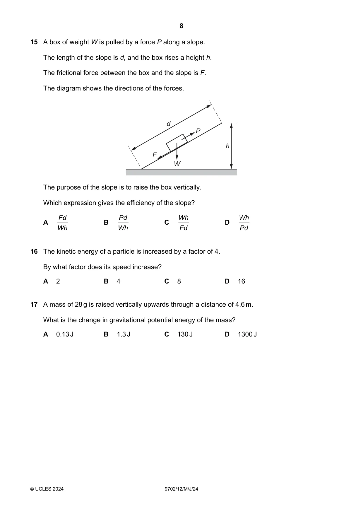 Cambridge A Level Physics 9702 2024 May/June Paper 1 · Variant 2 question paper, page 8 of 16