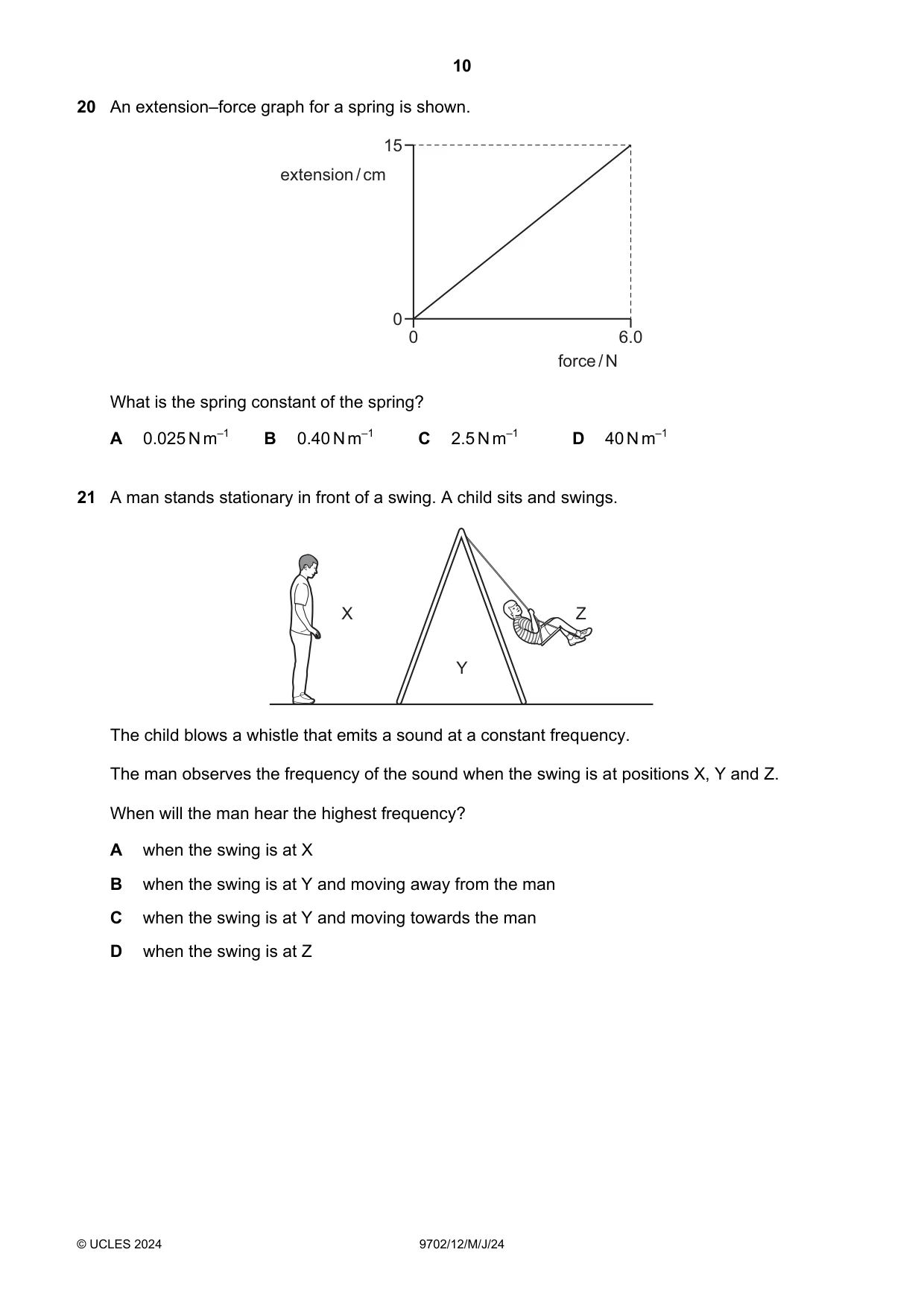 Cambridge A Level Physics 9702 2024 May/June Paper 1 · Variant 2 question paper, page 10 of 16
