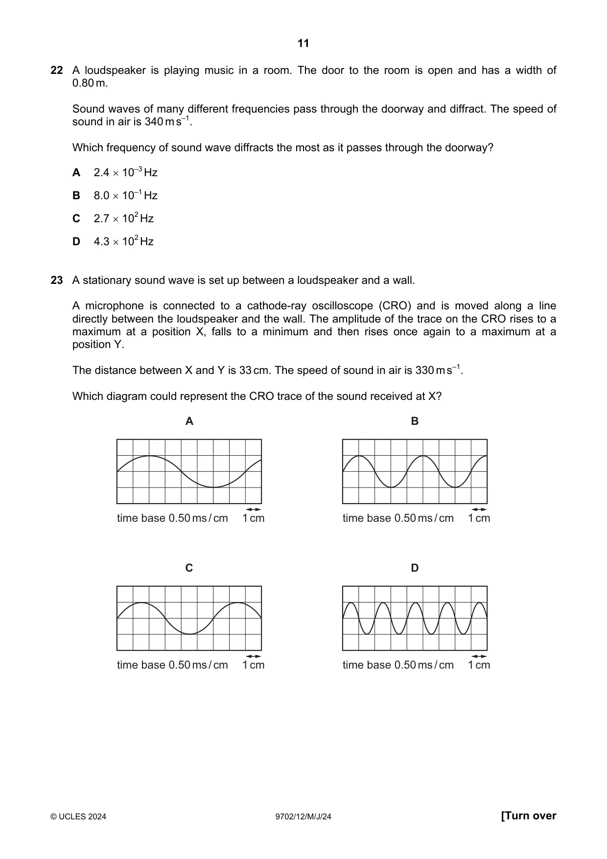 Cambridge A Level Physics 9702 2024 May/June Paper 1 · Variant 2 question paper, page 11 of 16