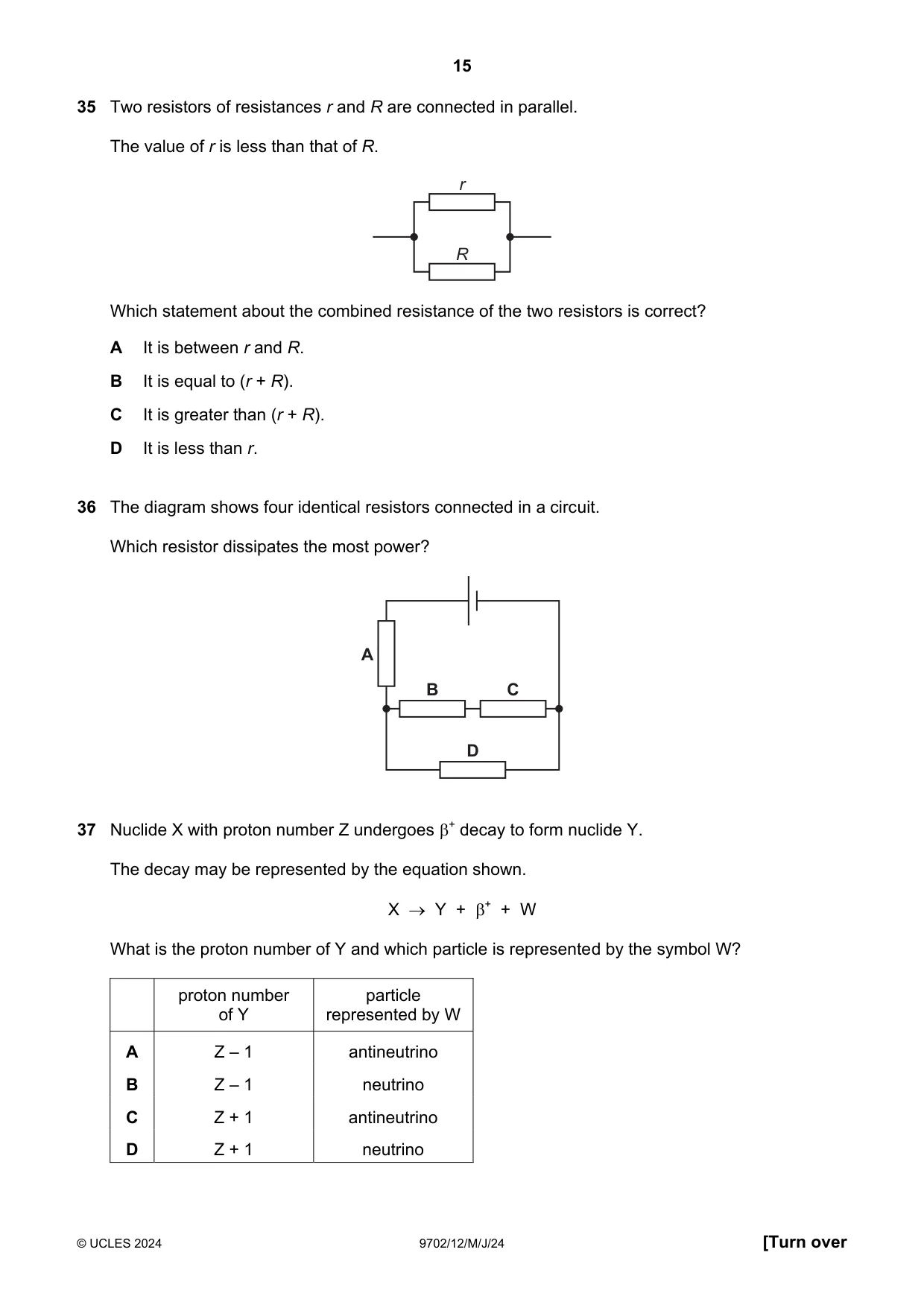 Cambridge A Level Physics 9702 2024 May/June Paper 1 · Variant 2 question paper, page 15 of 16