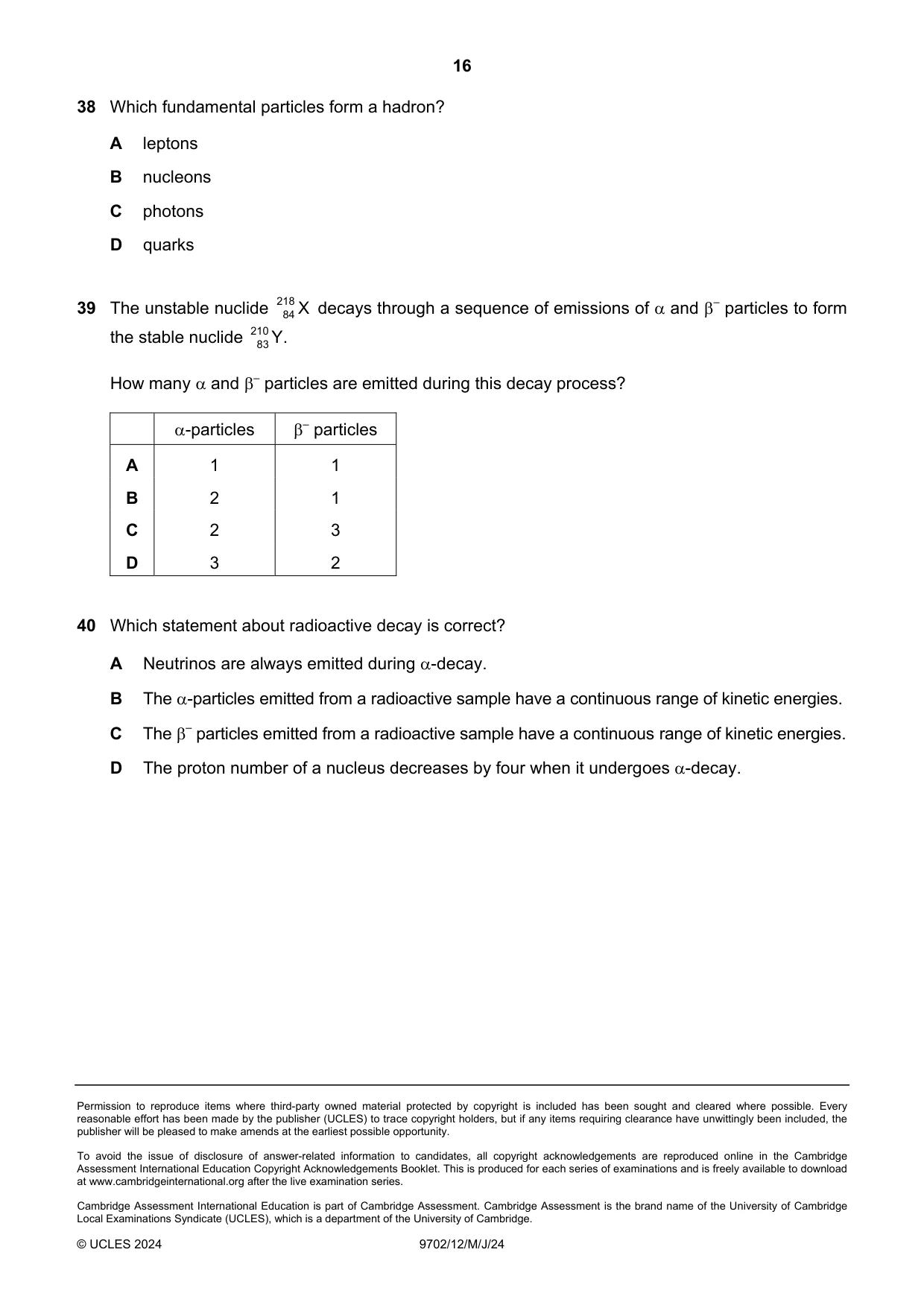 Cambridge A Level Physics 9702 2024 May/June Paper 1 · Variant 2 question paper, page 16 of 16