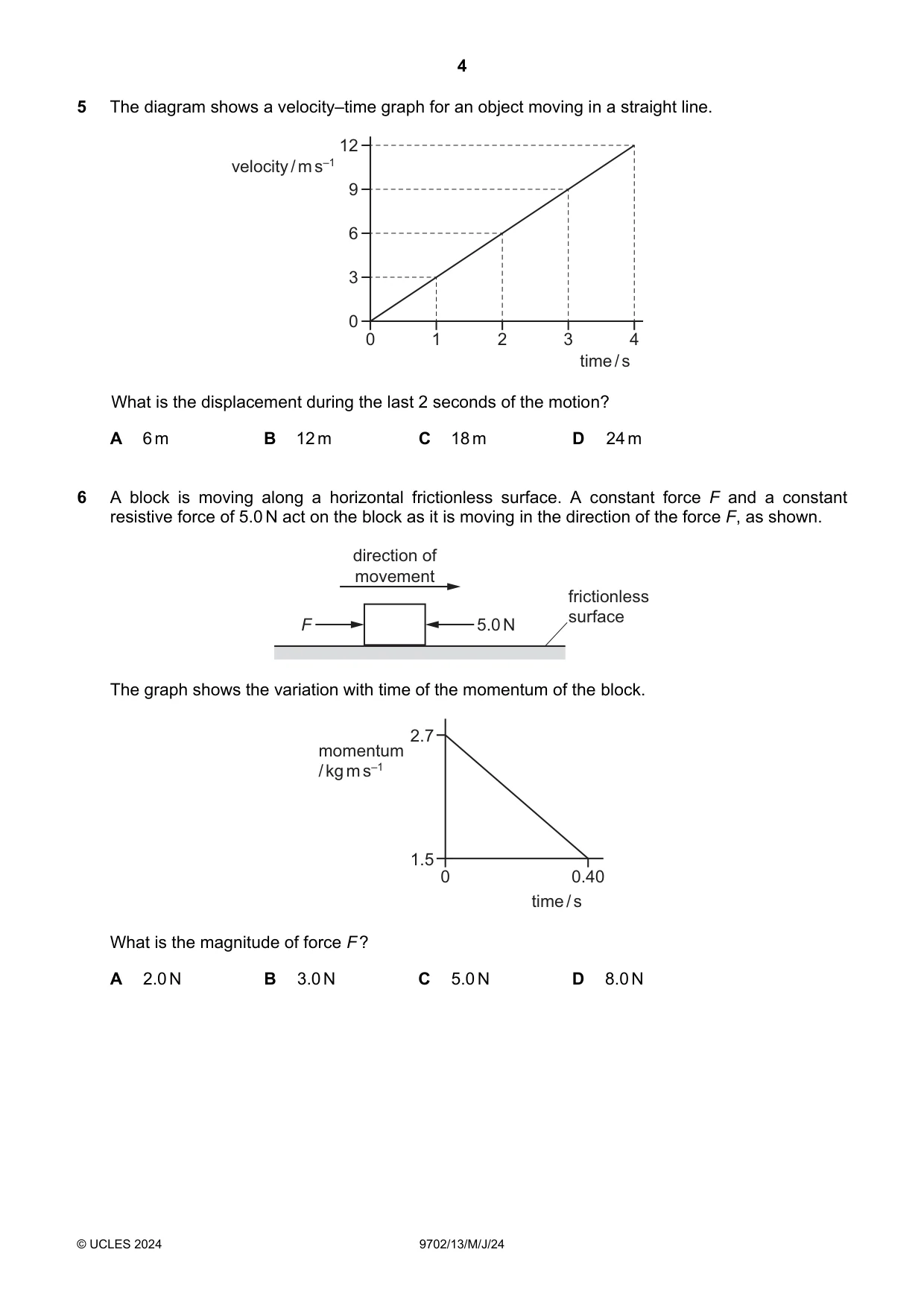 Cambridge A Level Physics 9702 2024 May/June Paper 1 · Variant 3 question paper, page 4 of 20