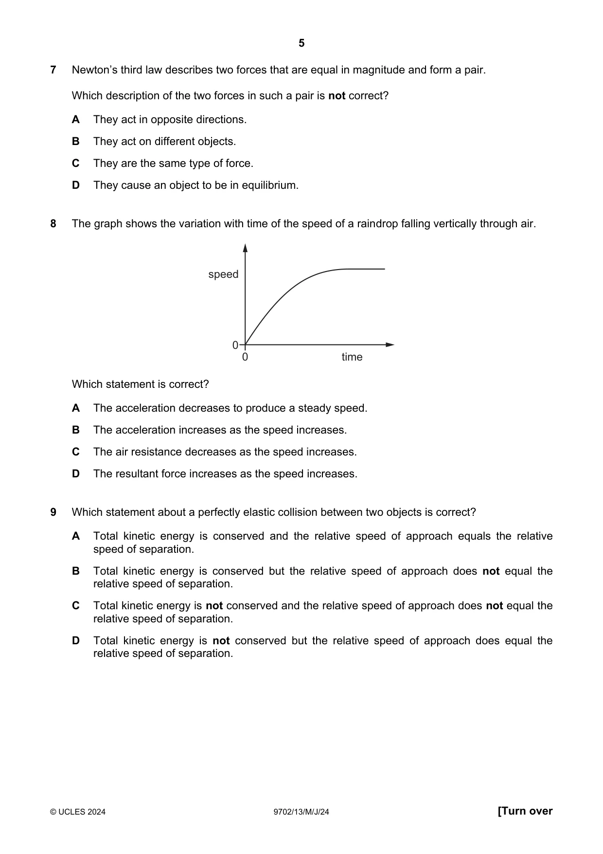 Cambridge A Level Physics 9702 2024 May/June Paper 1 · Variant 3 question paper, page 5 of 20