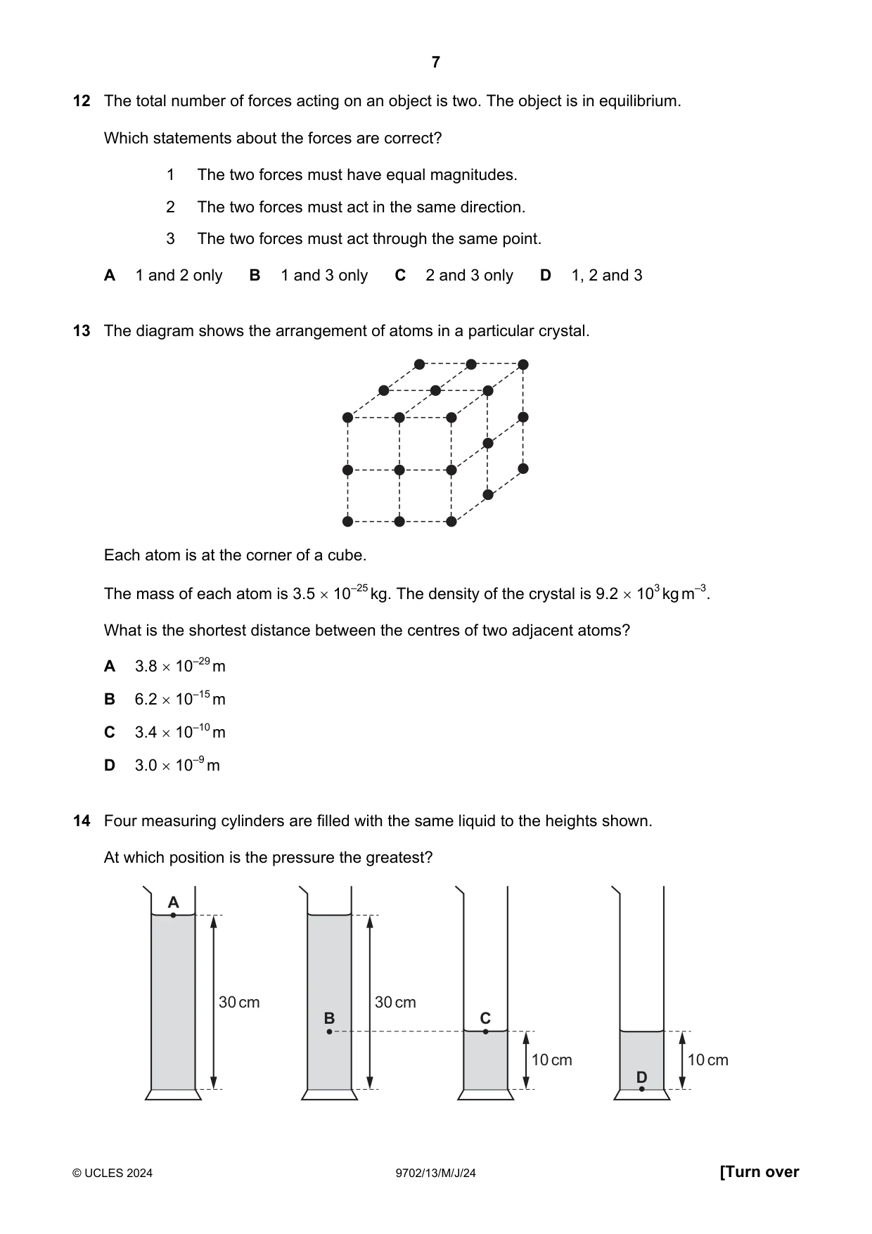 Cambridge A Level Physics 9702 2024 May/June Paper 1 · Variant 3 question paper, page 7 of 20
