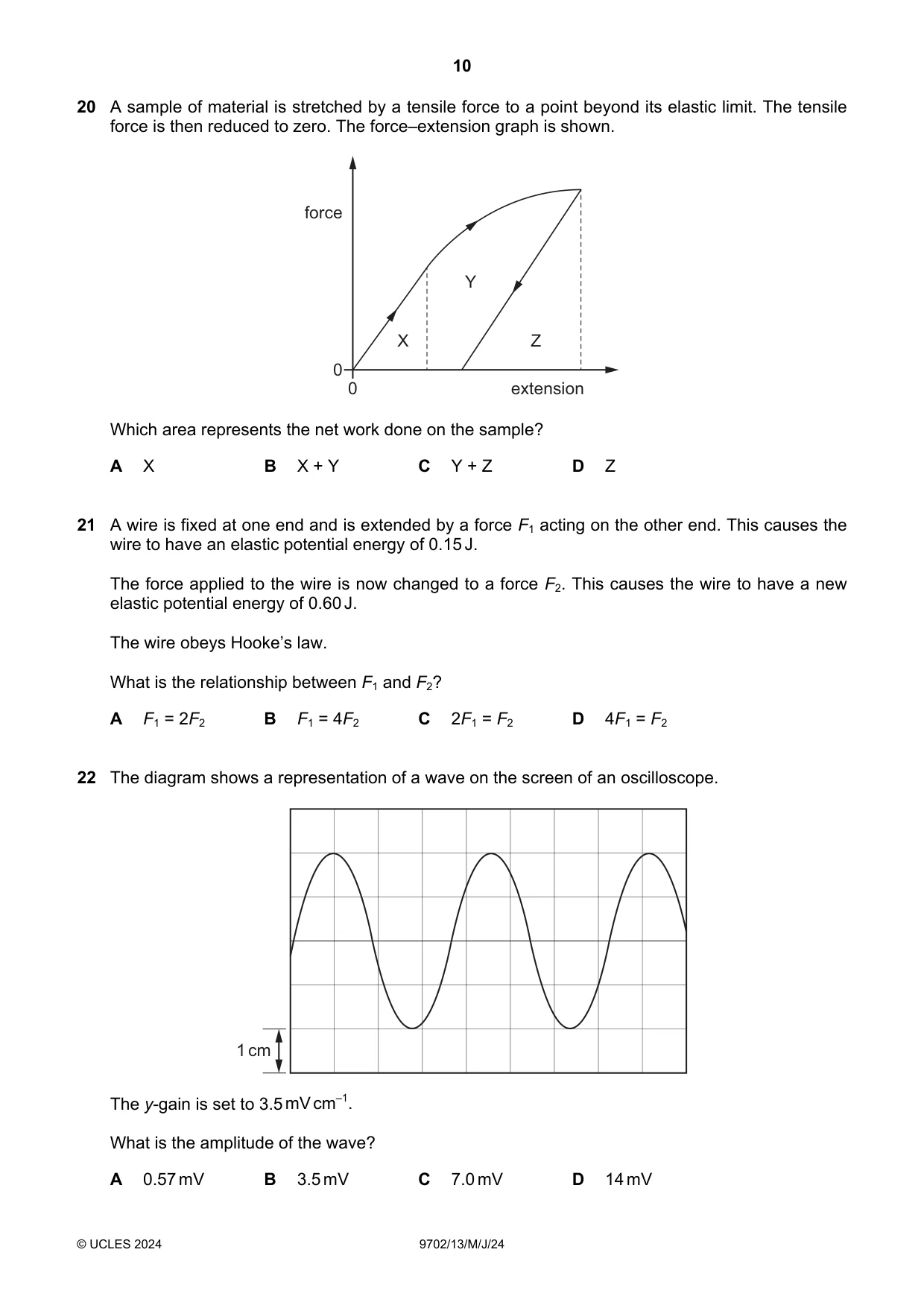 Cambridge A Level Physics 9702 2024 May/June Paper 1 · Variant 3 question paper, page 10 of 20