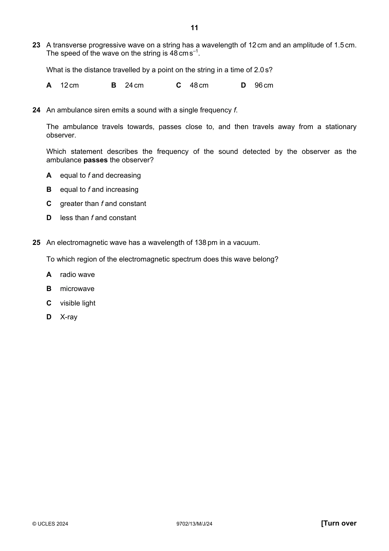 Cambridge A Level Physics 9702 2024 May/June Paper 1 · Variant 3 question paper, page 11 of 20